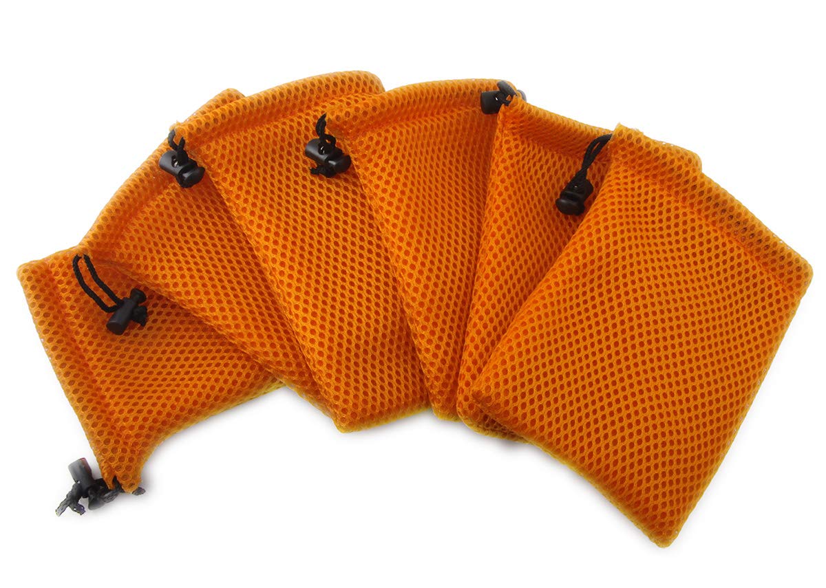 10 Pack Orange Nylon Mesh Drawstring Bags 9x14cm - Perfect for Organizing Mini Items, Cellphones & MP3 Players | Great for Travel, Gym & Daily Storage