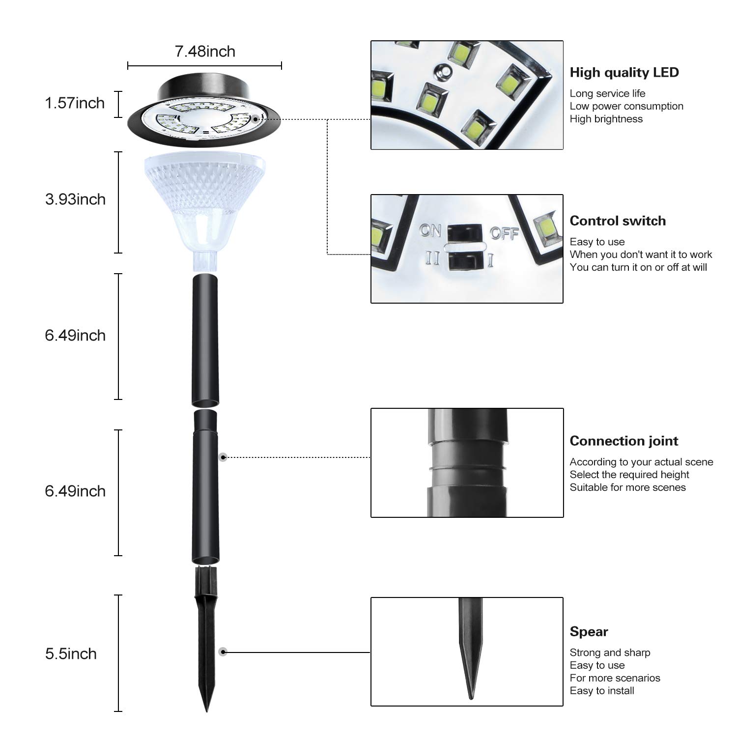 Solar Pathway Lights Outdoor - 2 Pack Super Bright LED Solar Garden Lights with 12 Hours Runtime, IP65 Waterproof for Yard, Landscape, Walkway - Perfect for Driveway, Patio, Deck and Backyard Lighting