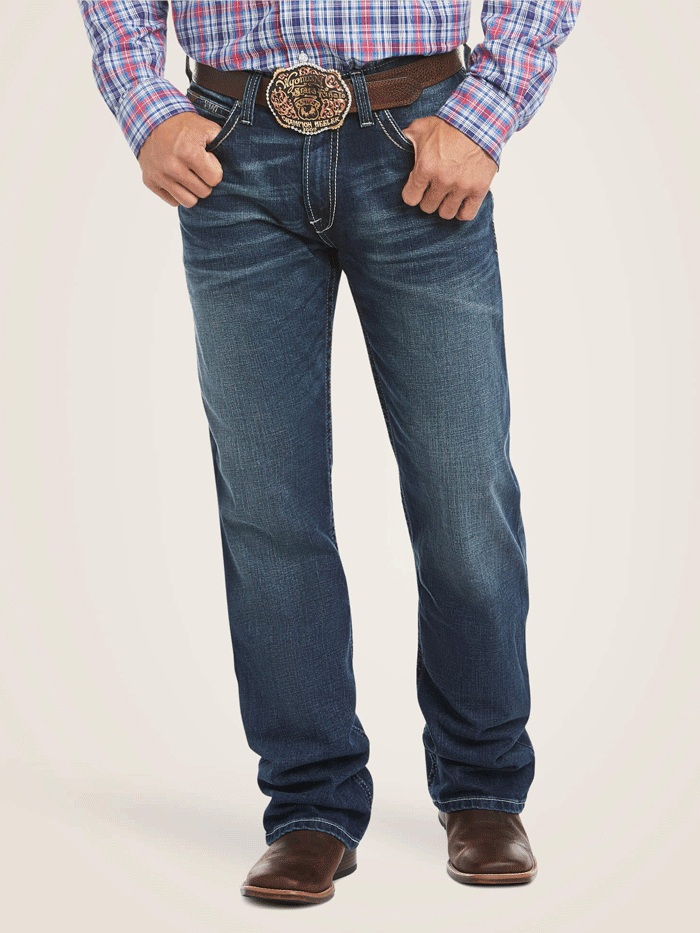 Ariat Men's M4 Low Rise Adkins Boot Cut Jean Turnout - Durable Work & Casual Denim for Cowboy, Ranch & Outdoor Activities