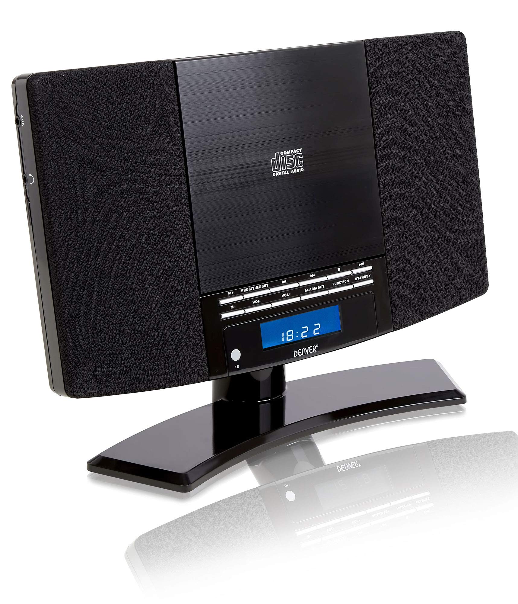 Portable CD Player with Built-in Speakers & FM Radio - Vertical Home Audio System with Remote, Clock, Wall Mount & Desktop Stand - Perfect for Bedroom, Office & Living Room - Model MC-5220