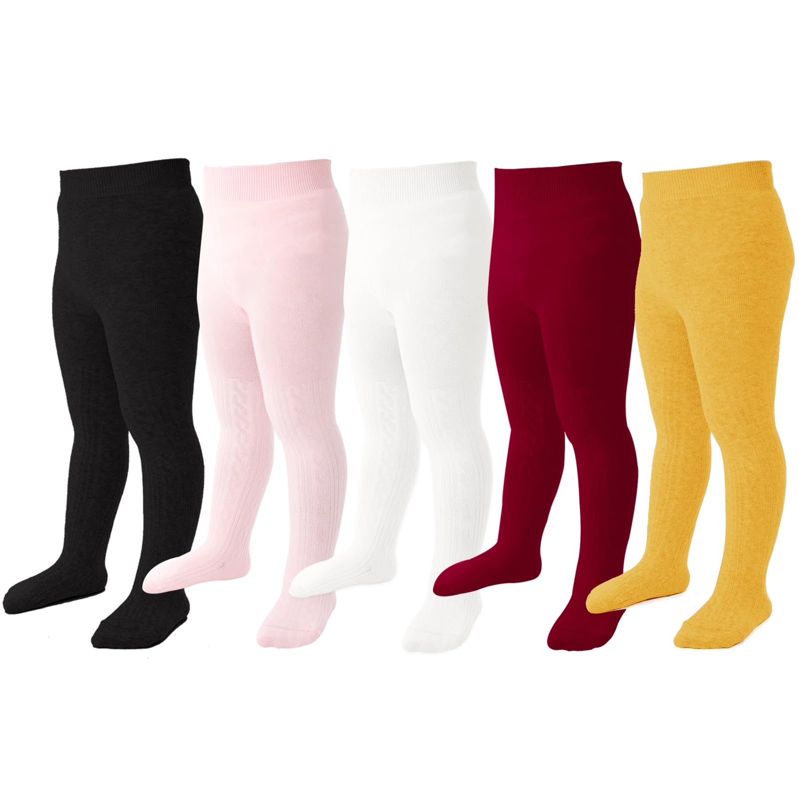 Baby Girl Cable Knit Leggings - Soft Cotton Toddler Tights, Seamless Winter Stockings (3/4/5 Pack) - Warm & Comfy for Playtime, Daycare & Winter Outfits
