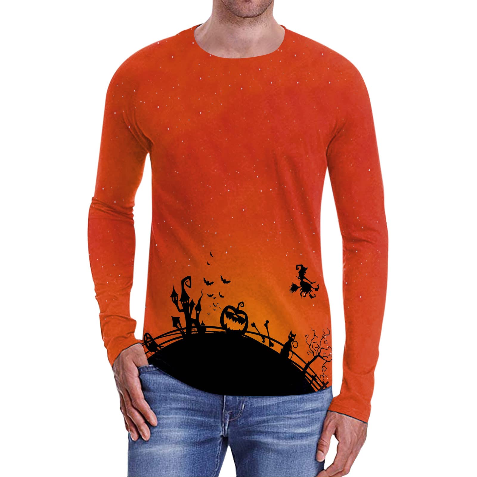 Men's Long Sleeve T-Shirt - Stylish Skeleton Print Pullover Sweatshirt, Athletic Crew Neck Muscle Tee for Gym & Casual Wear | Trendy Streetwear & Workout Apparel