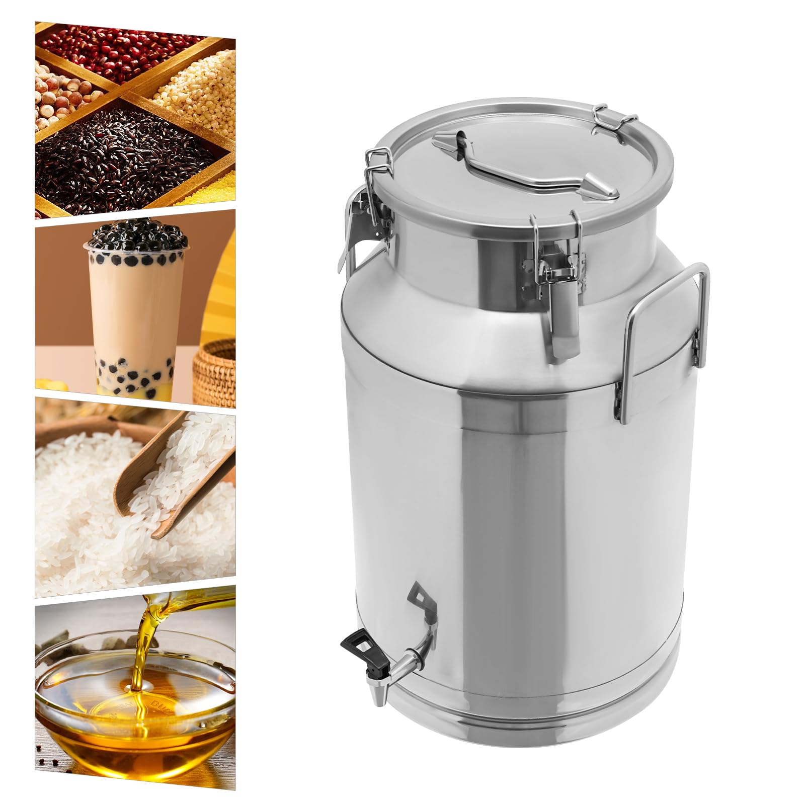 40L/10.57Gal Stainless Steel Milk Can with Faucet & Lid - Food Grade Liquid Storage Container for Milk, Wine, Oil & Grains - Durable Transport Jug with 2 Handles - Perfect for Farm, Brewery, Restaurant & Home Use
