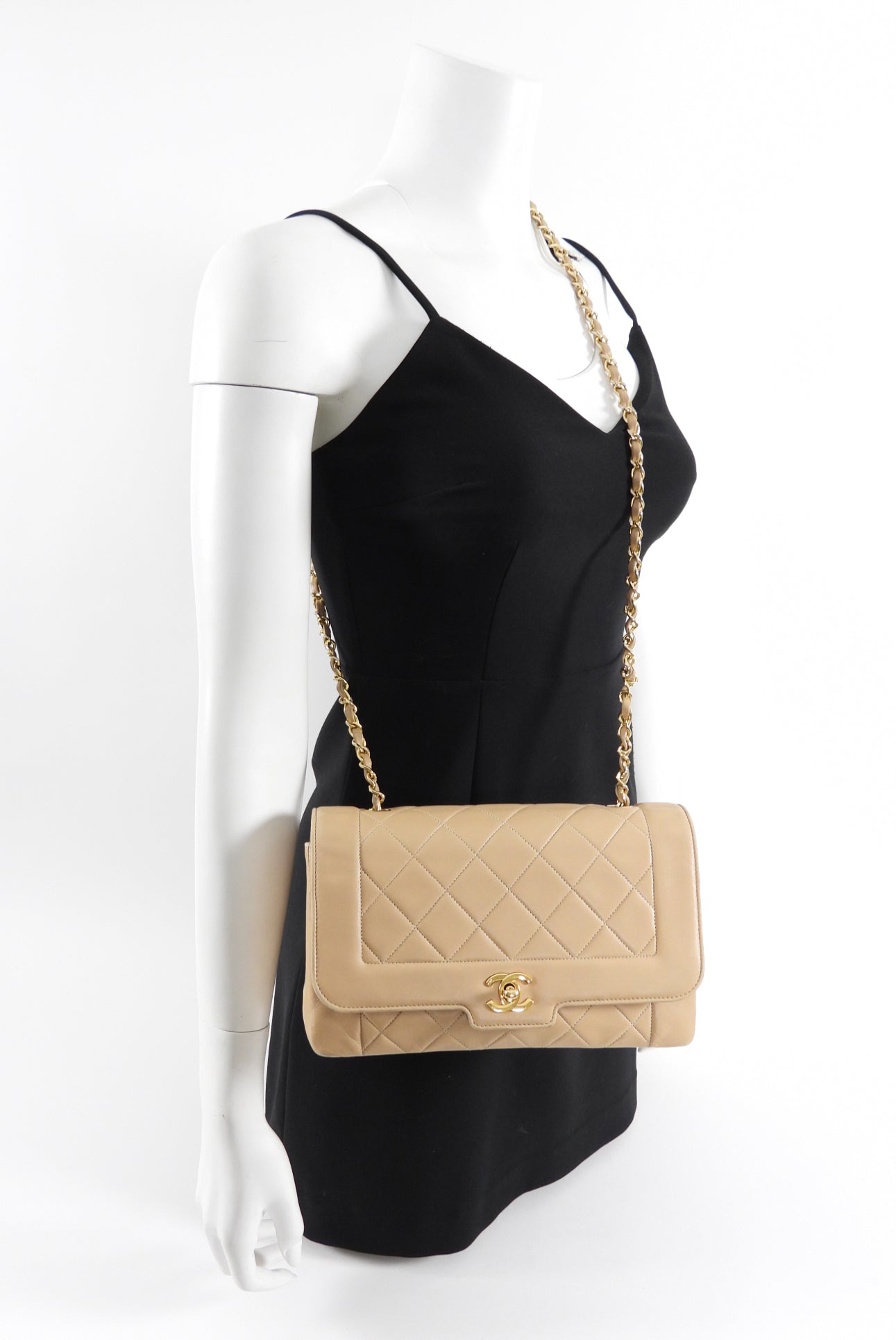 Vintage Chanel Beige Quilted Leather Diana Flap Bag - Luxury Crossbody Purse for Women, Perfect for Date Night & Special Occasions