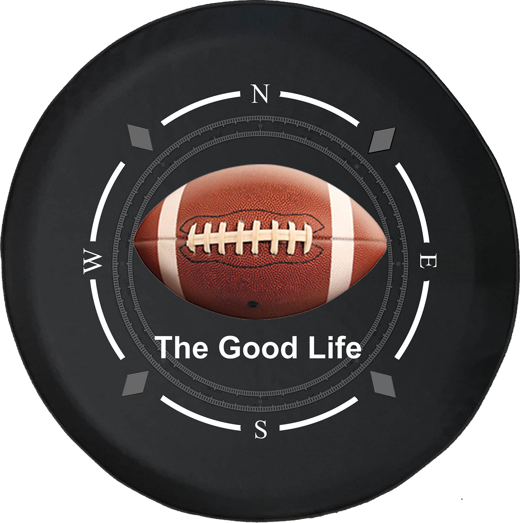 Premium Spare Tire Cover with Compass Design - The Good Life Football Theme - Universal Fit for SUV, Trailer, RV & Most Vehicles - Durable Wheel Protector for Off-Road Adventures & Camping Trips