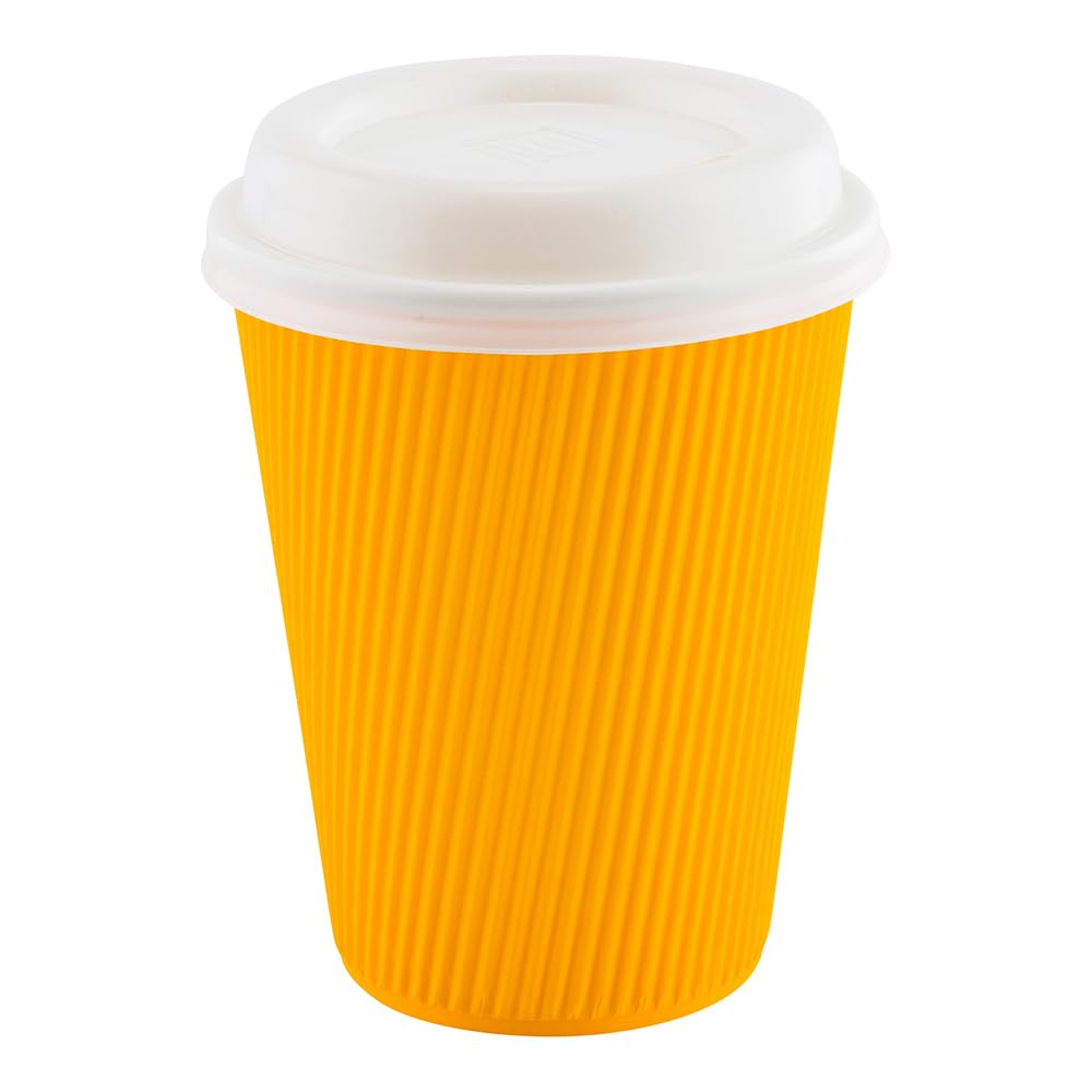 12oz Disposable Coffee Cups - 500 Pack Insulated Ripple Wall Hot Cups for Coffee & Tea | Rolled Rim, Yellow Paper | Lids Sold Separately | Perfect for Cafes, Offices & Events