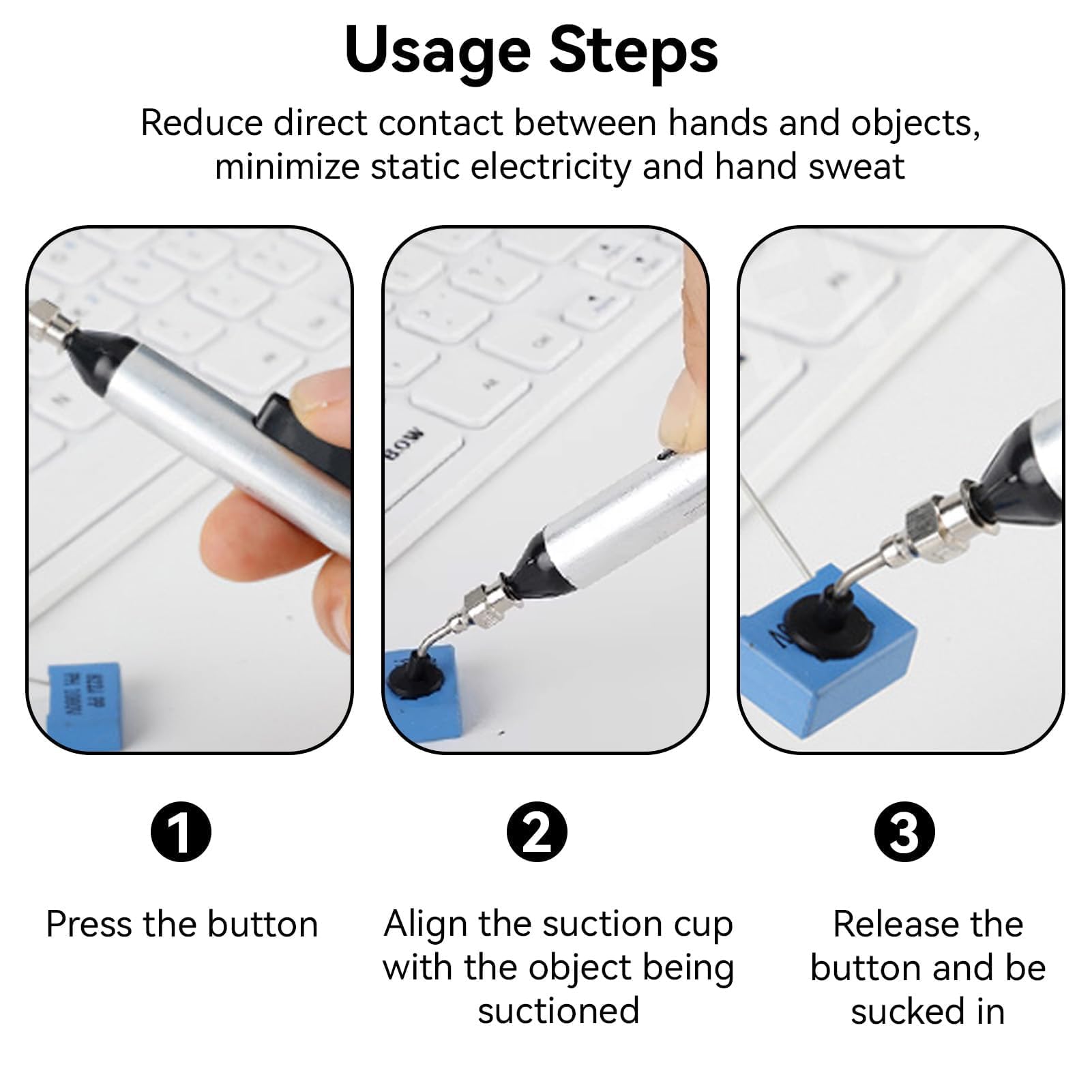 IC SMD Vacuum Suction Pen Tool with Removable Headers - Precision Component Pickup & Placement Tool for Electronics Repair, Soldering, and PCB Assembly