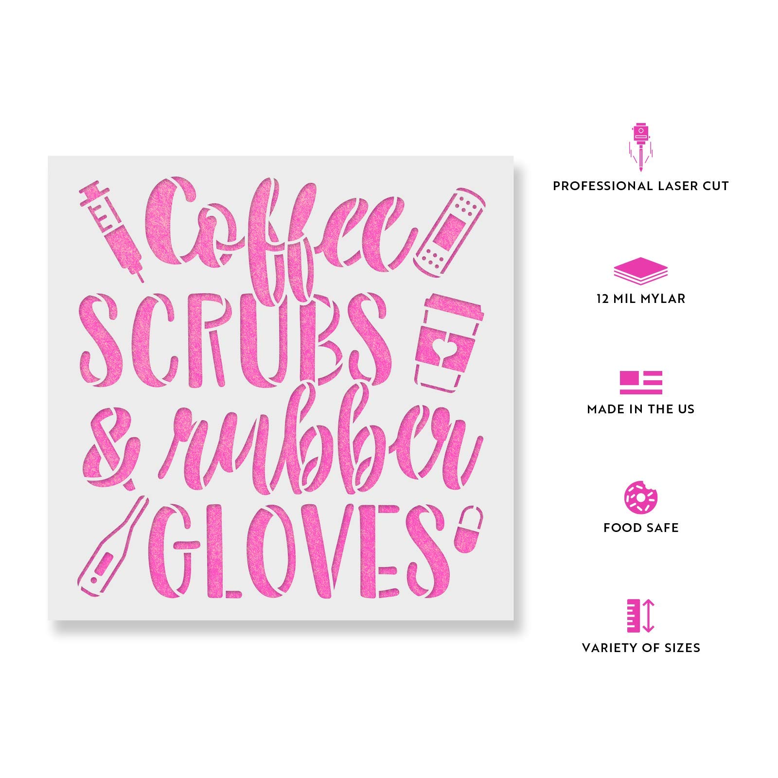 Premium Coffee Scrubs Rubber Gloves Nurse Stencil Set - Elegant DIY Gift Wrapping & Crafting Tool for Nurses, Medical Professionals & Healthcare Workers - Perfect for Holiday Gifts, Thank You Presents & Nurse Appreciation Week