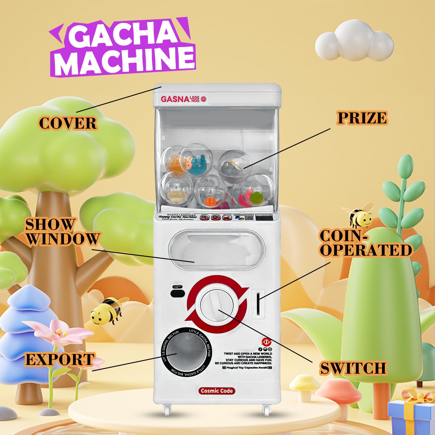 Mini Coin Operated Vending Machine for Kids & Adults - 25 Cent Gumball Prize Dispenser, Arcade Toy with Sensory Fidget Features - Perfect for Birthday Gifts, Party Favors, and Classroom Rewards
