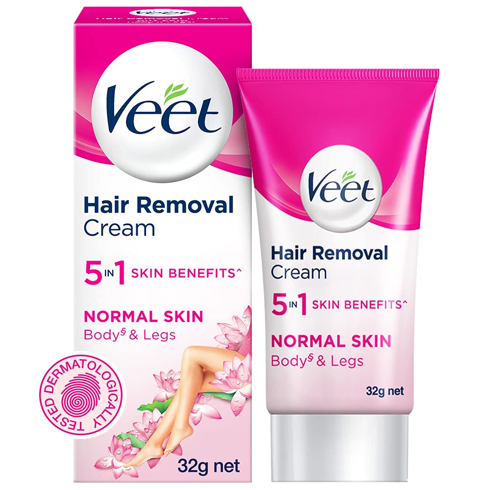 Veet Hair Removal Cream for Normal Skin - 32g | Fast & Painless Hair Remover for Legs, Arms & Bikini Area | Smooth Skin at Home | Sensitive Skin Friendly
