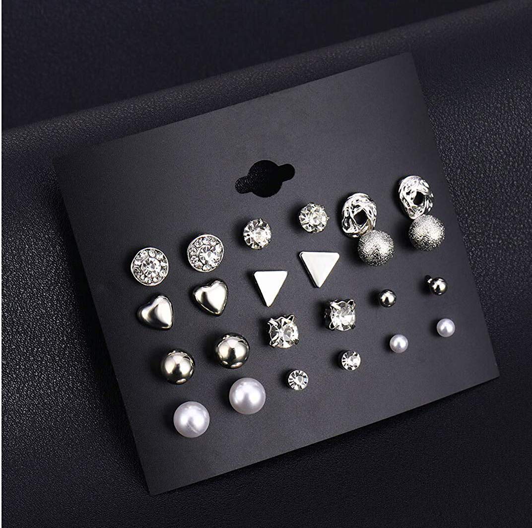 Shining Diva Fashion Crystal Pearl Stud Earrings for Women - Elegant Combo Set of Latest Trendy Jewelry, Perfect for Parties, Weddings & Daily Wear