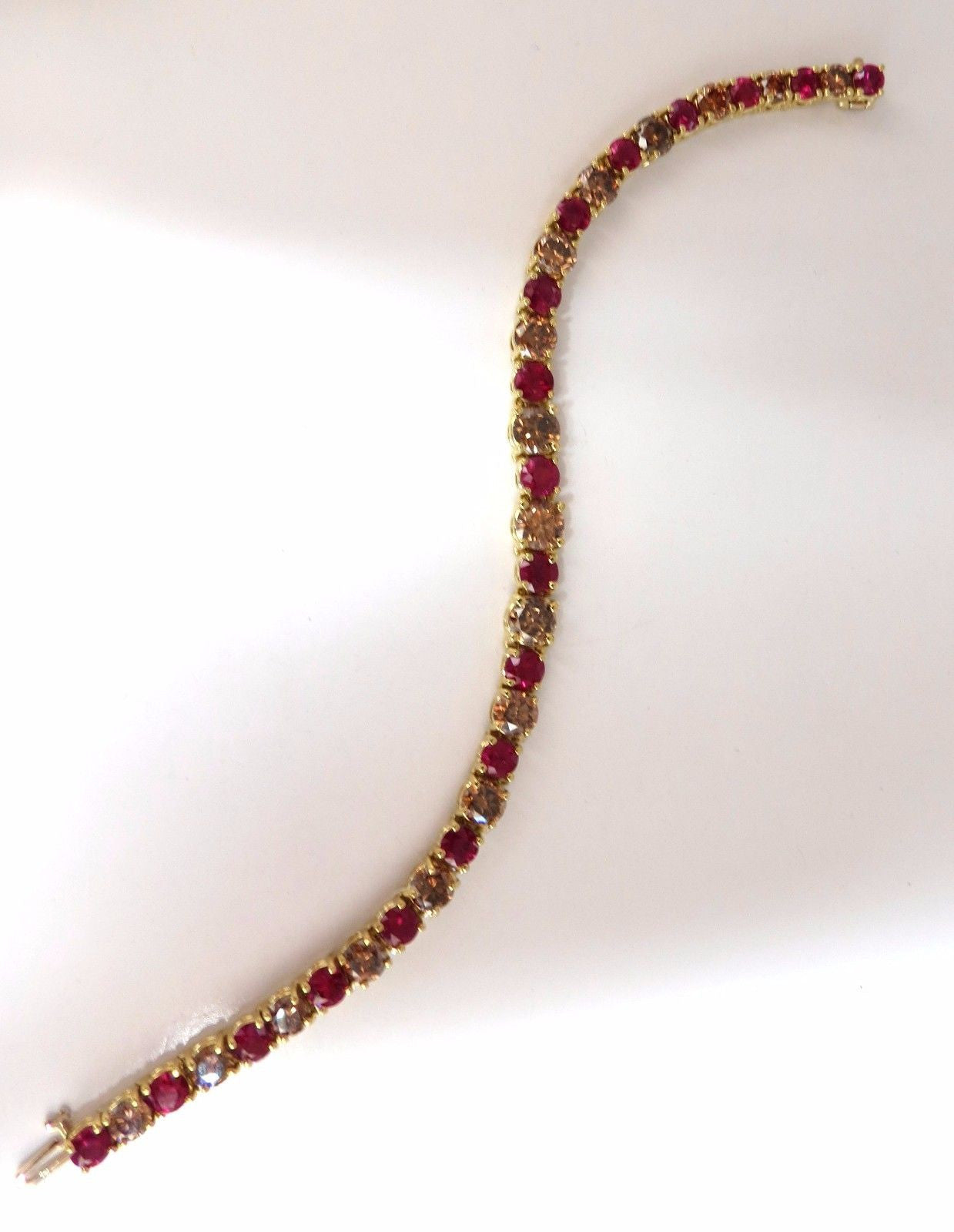 24.14ct Natural Fancy Cinnamon Brown Diamond & Ruby Tennis Bracelet in 18K Gold - Elegant Jewelry for Weddings, Anniversaries & Special Occasions