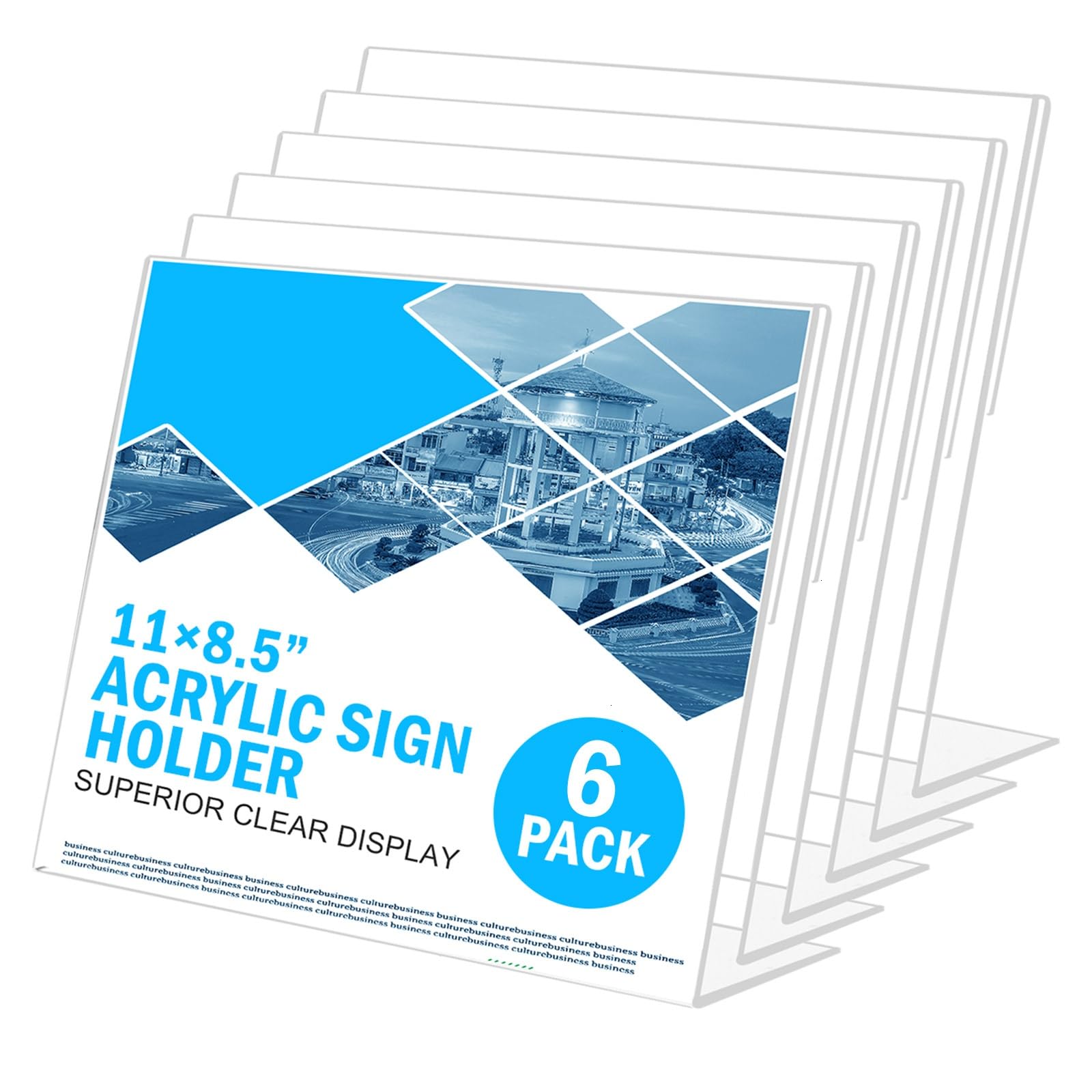 8.5 x 11 Horizontal Acrylic Sign Holders - 6 Pack Clear Plexiglass Display Stands for Photos, Menus, Advertisements | Perfect for Restaurants, Offices, Retail Stores & Promotional Events