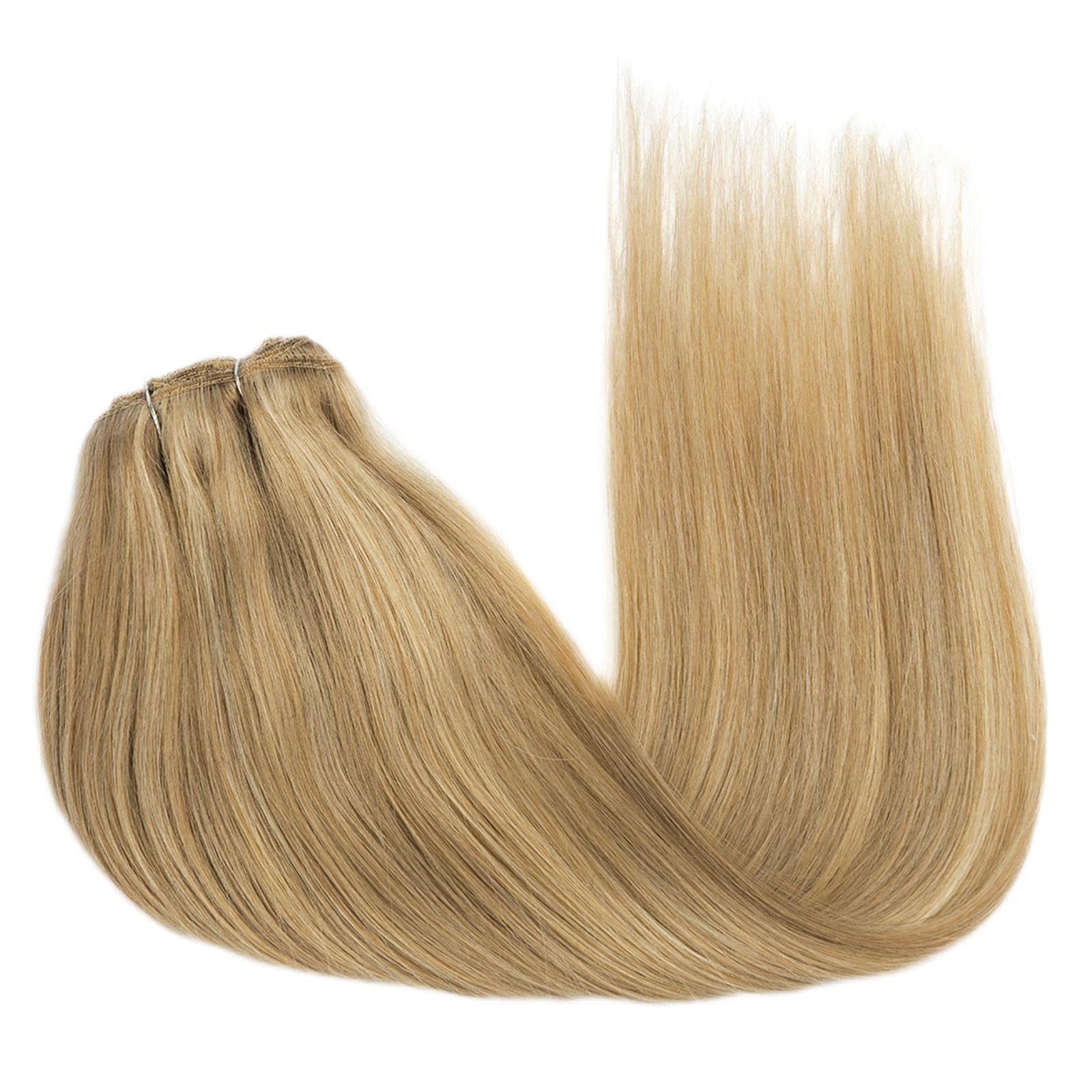 Remy Human Hair Extensions 22 Inch 120g 7pcs - Ombre Light Blonde to Golden Blonde Clip-In Extensions for Thick Straight Natural Hair | Perfect for Parties, Weddings & Daily Styling