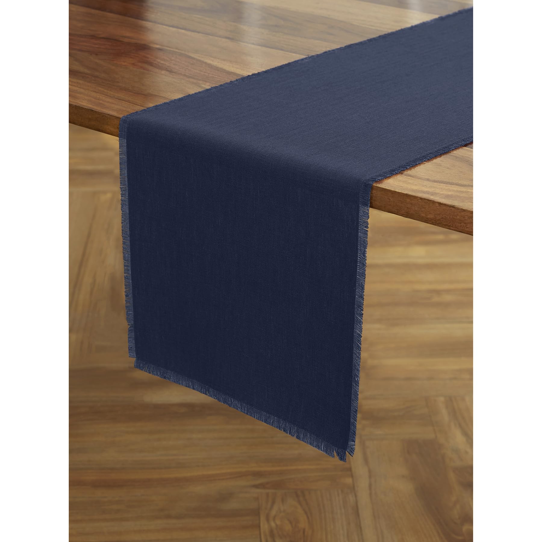 Solino Home 100% Pure Linen Navy Table Runner 14x60 Inch - Elegant Fringe Decor for Dining Table, Coffee Table & Dresser - Perfect for Spring, Easter & Home Decor