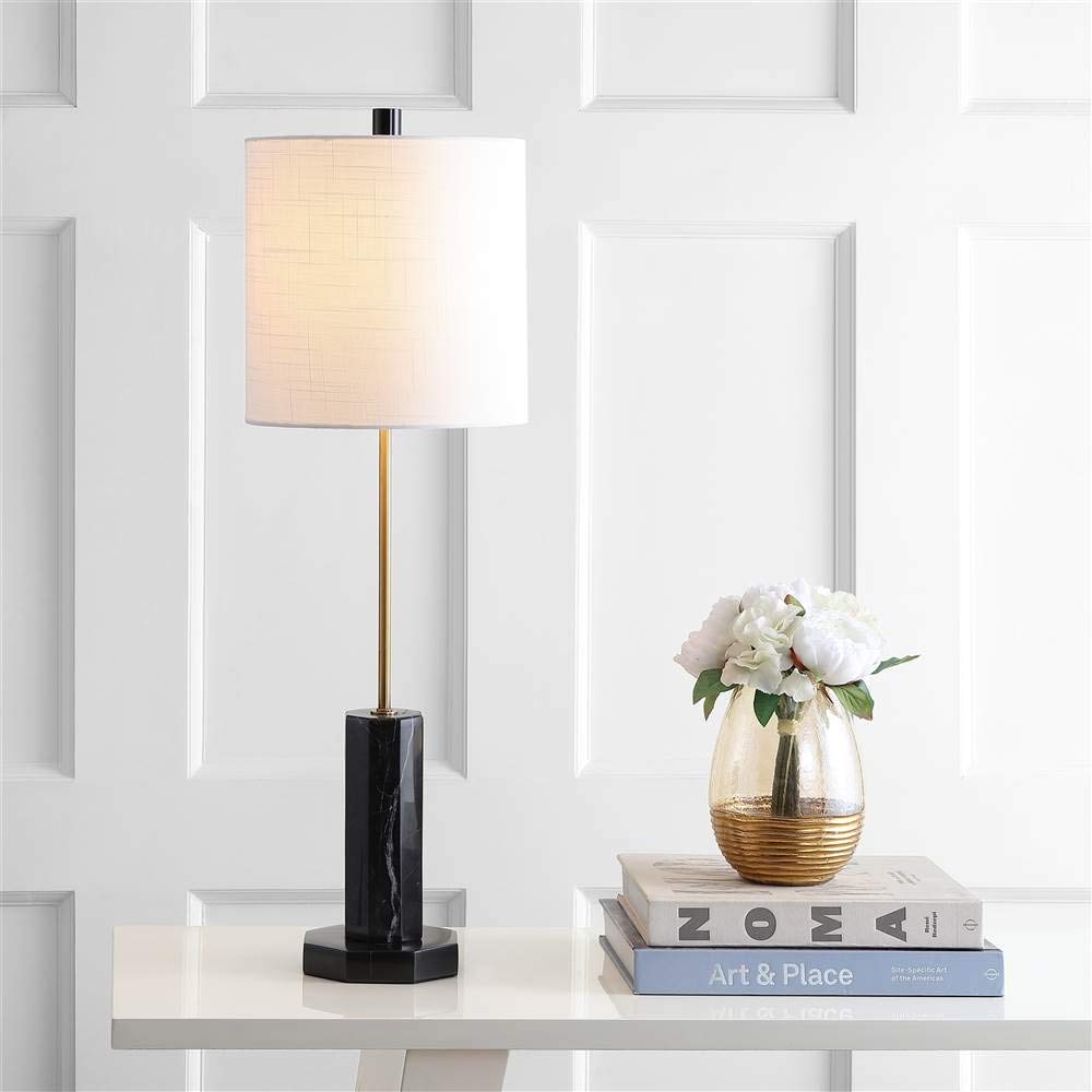 SAFAVIEH Zackary Modern Black & Brass Gold 31-inch LED Table Lamp for Bedroom, Living Room & Home Office - Nightstand Desk Light with Included LED Bulb - Perfect for Reading, Working & Ambient Lighting