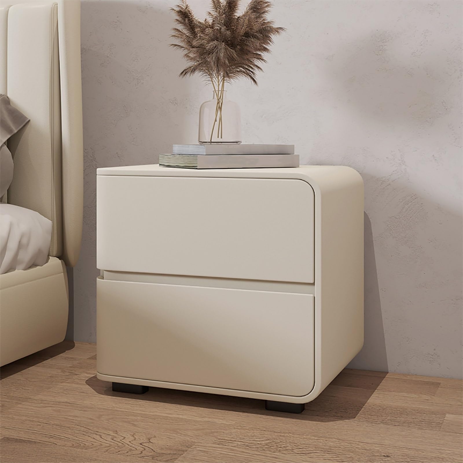 Italian Modern White Wood Bedside Table with Drawers - Bedroom & Living Room Storage