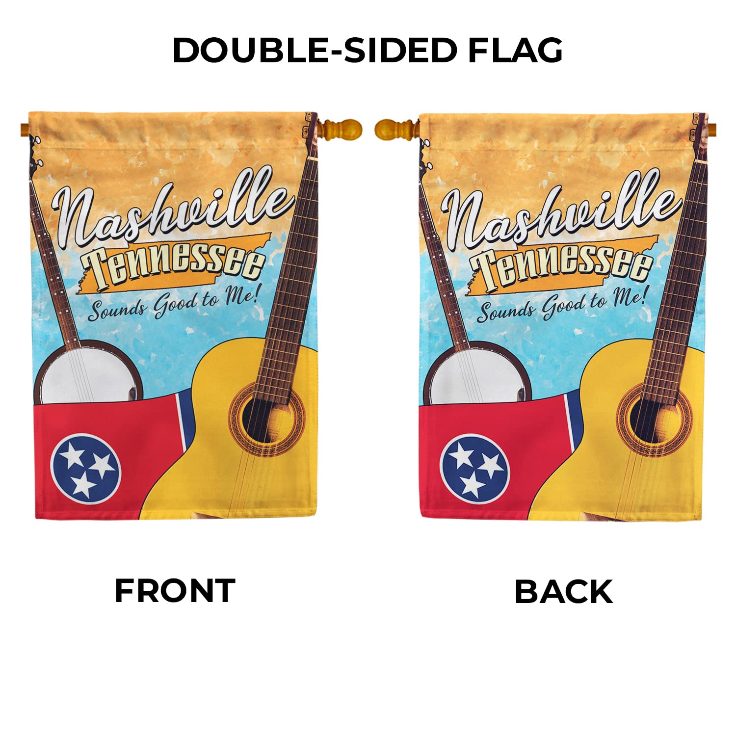 Double-Sided Nashville Tennessee House Flag 28x40 Inches - Outdoor Yard Decorative TN State Flag, Hometown Pride Banner, USA-Made - Perfect for Porch Decor, Game Day & City Pride Gifts