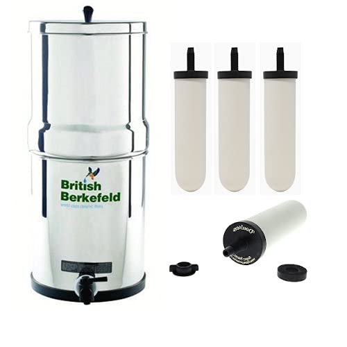 British Berkefeld® Gravity Water Filter with 4 Super Sterasyl™ Ceramic Elements for Clean Drinking Water at Home, Camping, and Emergency Preparedness