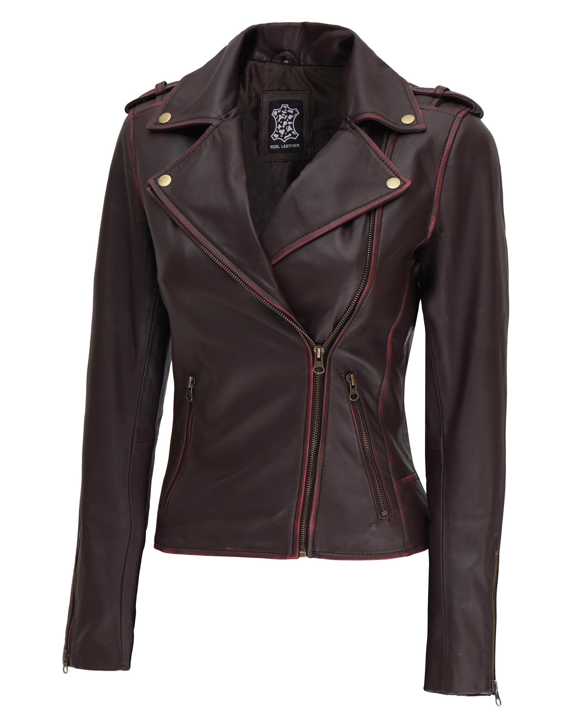 Blingsoul Genuine Lambskin Leather Jacket for Women - Asymmetrical Biker Style Faux Leather Coat | Perfect for Motorcycle Riding, Night Out & Fashion Statement
