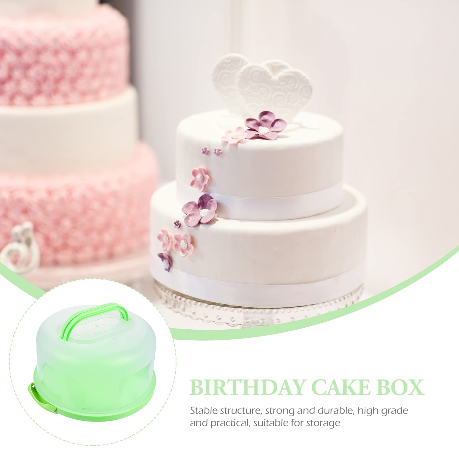 DOITOOL 10-Inch Green Plastic Cake Carrier with Clear Dome Lid & Handle - Round Cake Storage Box for Pies, Desserts, Cupcakes - Perfect for Birthday Parties, Picnics, Bakery Display & Home Kitchen Storage