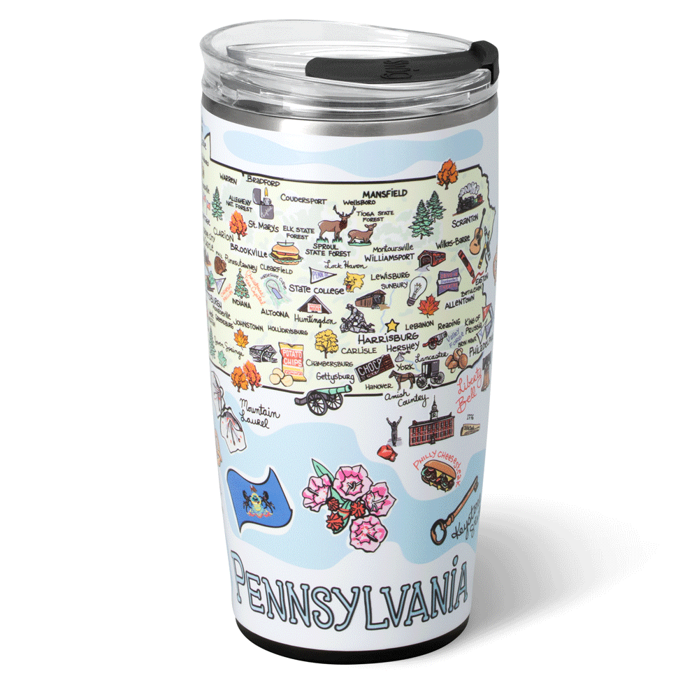 22oz Pennsylvania Insulated Tumbler - Double Wall Stainless Steel Travel Mug for Hot & Cold Drinks - Perfect for Coffee, Tea, Water on the Go, Camping, Office & Gym Use
