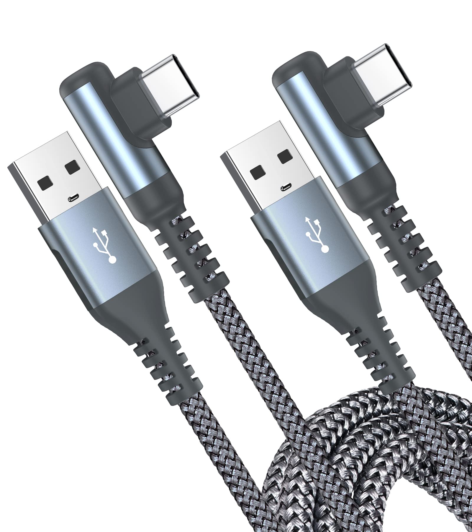 2-Pack 1.5FT Right Angle USB C to USB C Cable - Nylon Braided Fast Charging Cord for iPhone 16/15 Pro Max/Samsung Galaxy S25-S10/Note 20-8/LG/Moto/PS5 - Perfect for Gaming, Travel & Home Charging
