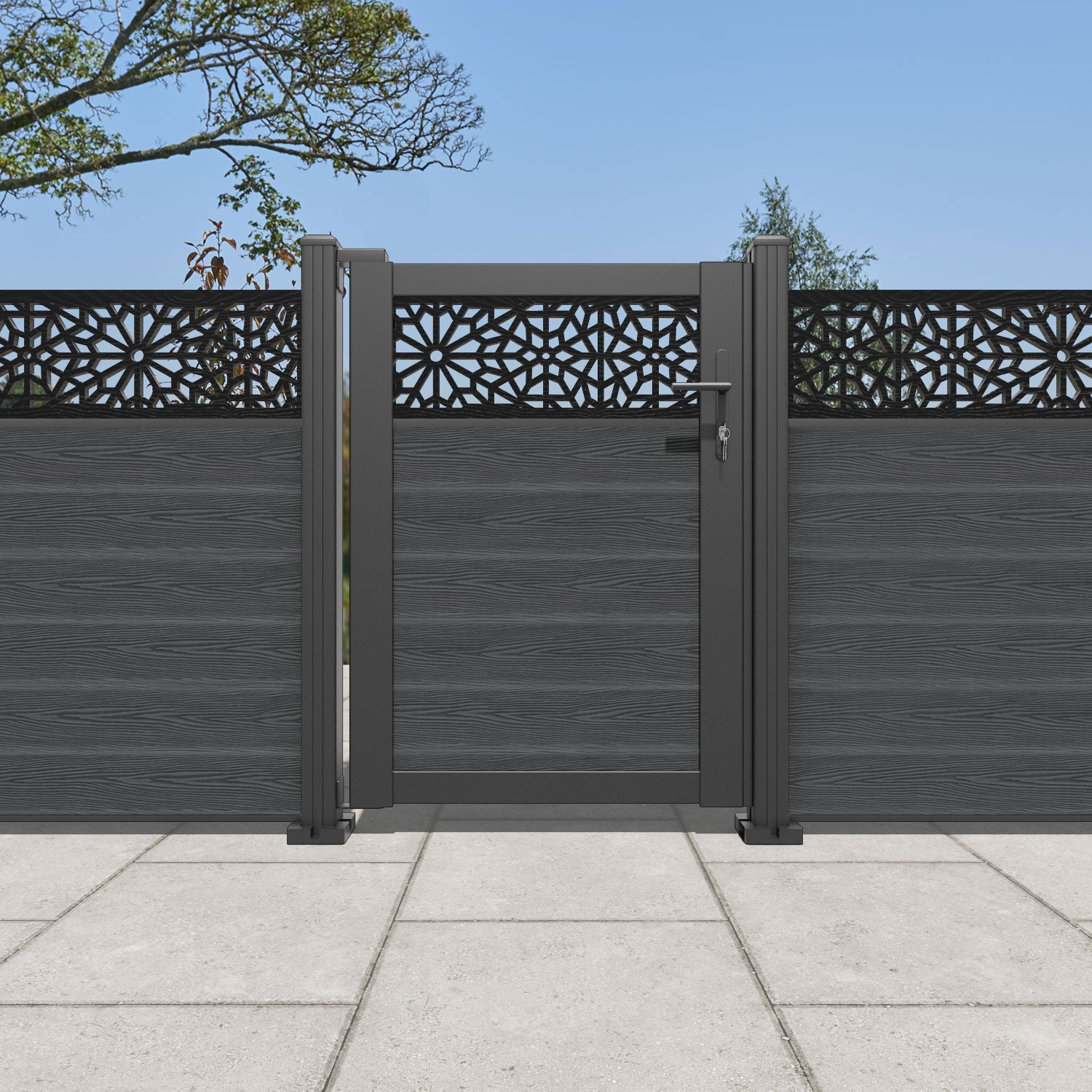 Classic Alnara Pedestrian Gate - Dark Grey Steel Garden Fence Gate for Home & Yard Security | Perfect for Driveways, Walkways, and Property Entrances