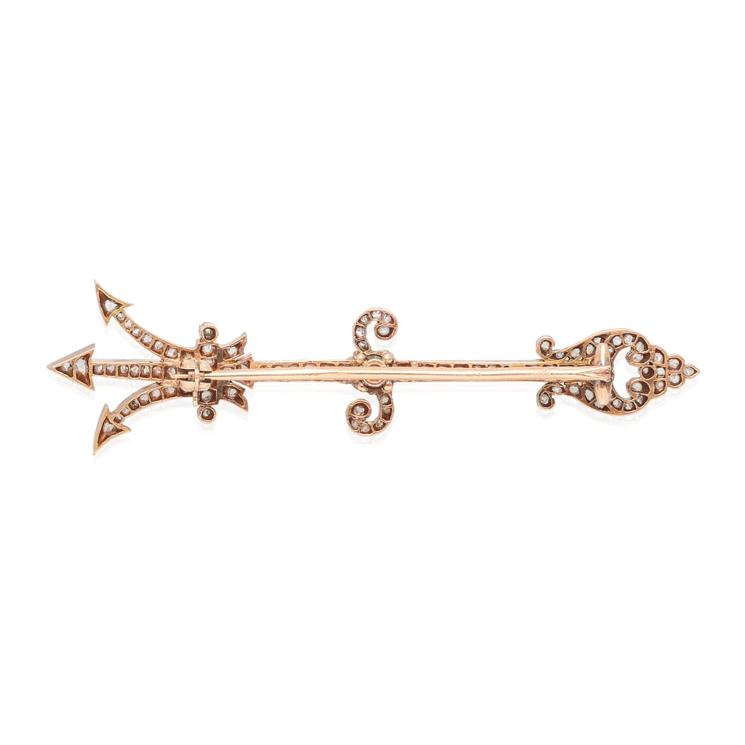 Victorian 18K Gold Diamond Trident Brooch Pin 1.30 Carat Total Weight - Elegant Antique Jewelry for Women, Perfect for Weddings, Parties & Special Occasions