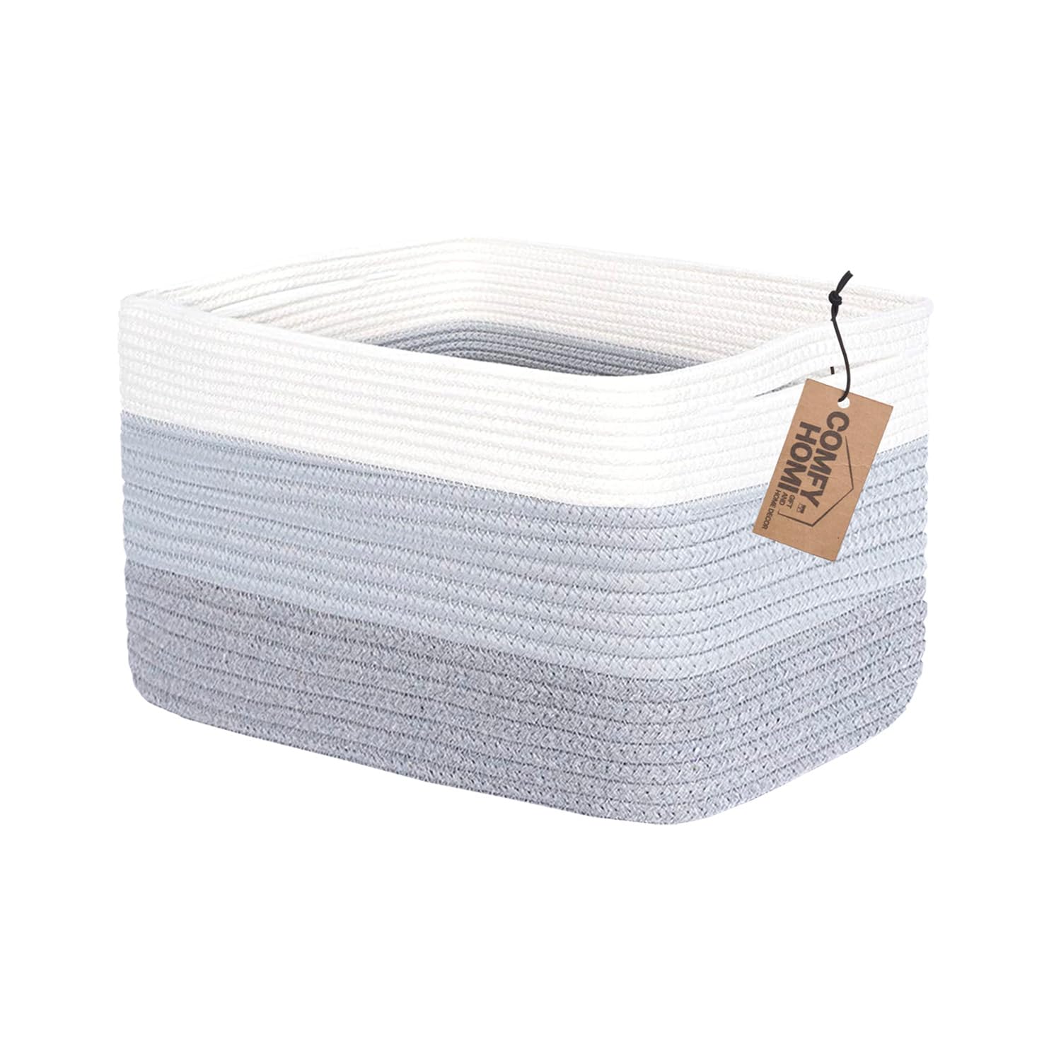 COMFY-HOMI Cotton Rope Storage Basket with Handles - 13.5