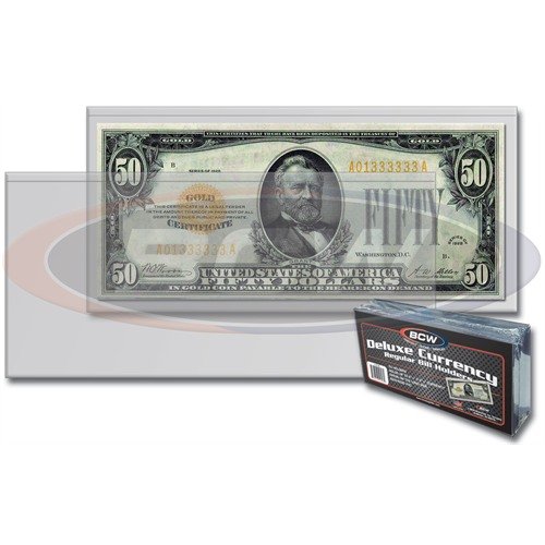 100 BCW Deluxe Currency Holders for Large Bills - Premium Protective Sleeves for Cash, Collectibles & Trading Cards | Perfect for Collectors, Bankers & Retail Use