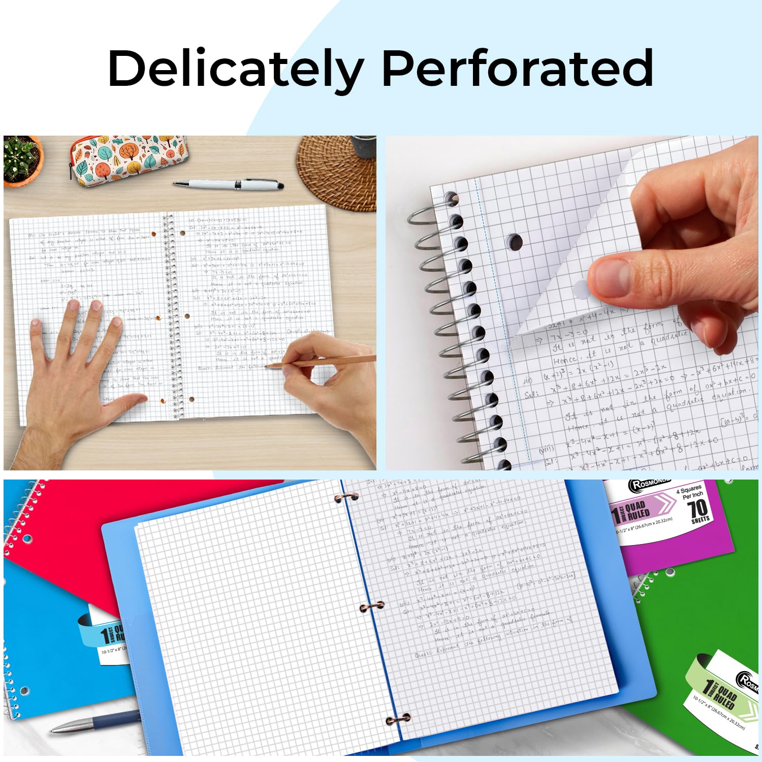 24 Pack 8 x 10.5 Inch 4x4 Grid Spiral Notebooks - 70 Sheets (140 Pages) Single Subject Quad Ruled 3-Hole Punched Graph Paper Notebooks for School, Office & College Note Taking - Bulk Spiral Bound Notebooks for Math, Science & Engineering Students