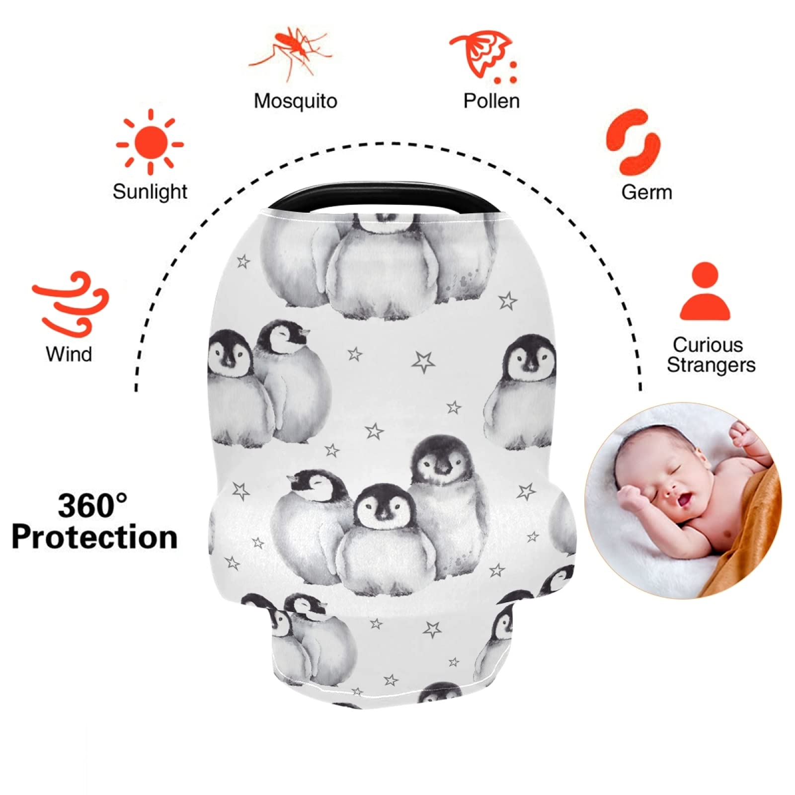 Cute Penguins Nursing Cover & Breastfeeding Scarf - Soft Breathable Baby Car Seat Cover, Infant Carseat Canopy & Stroller Cover for Boys & Girls - Perfect for Nursing, Travel & Outdoor Activities