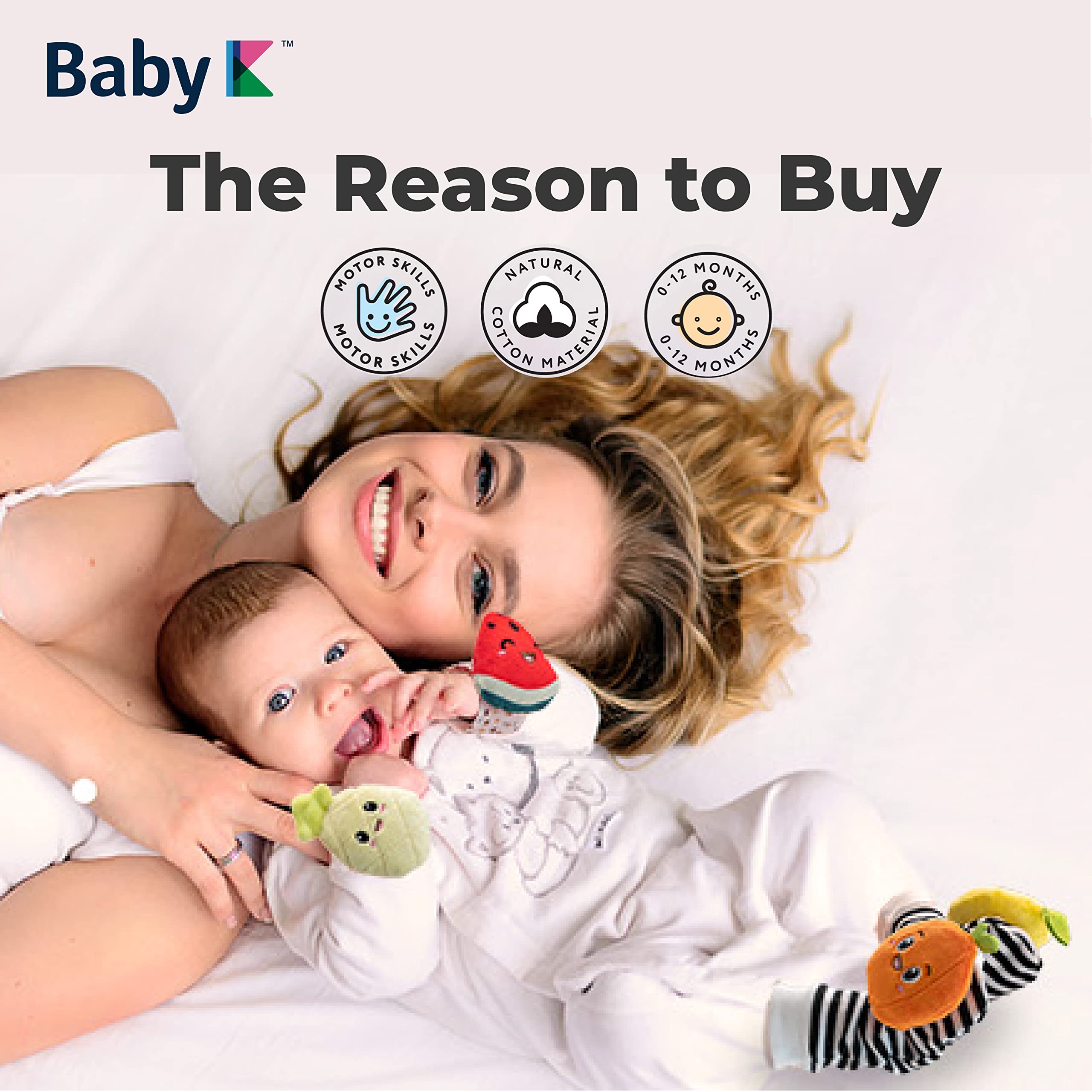 BABY K Baby Rattle Socks & Wrist Toys Set C - Newborn Developmental Toys for Boys & Girls 0-12 Months - Sensory & Brain Stimulation Infant Gifts - Perfect for Tummy Time, Playtime & Early Learning