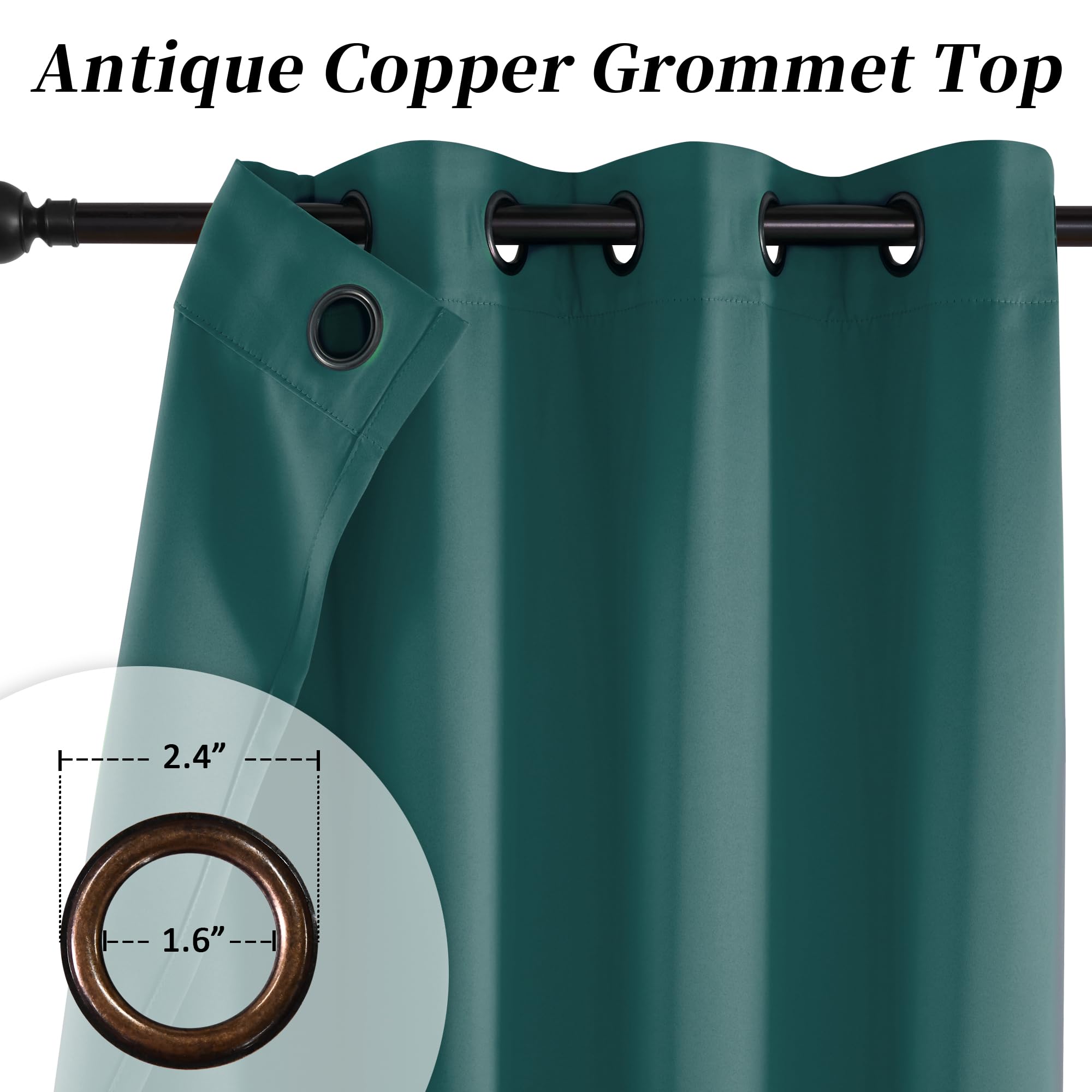 Thermal Insulated Blackout Curtains 42x54 Inch - Antique Copper Grommet Drapes for Bedroom, Living Room & Basement Windows | Noise Reducing & Energy Saving | 1 Pair Teal Green Panels for Christmas Decor