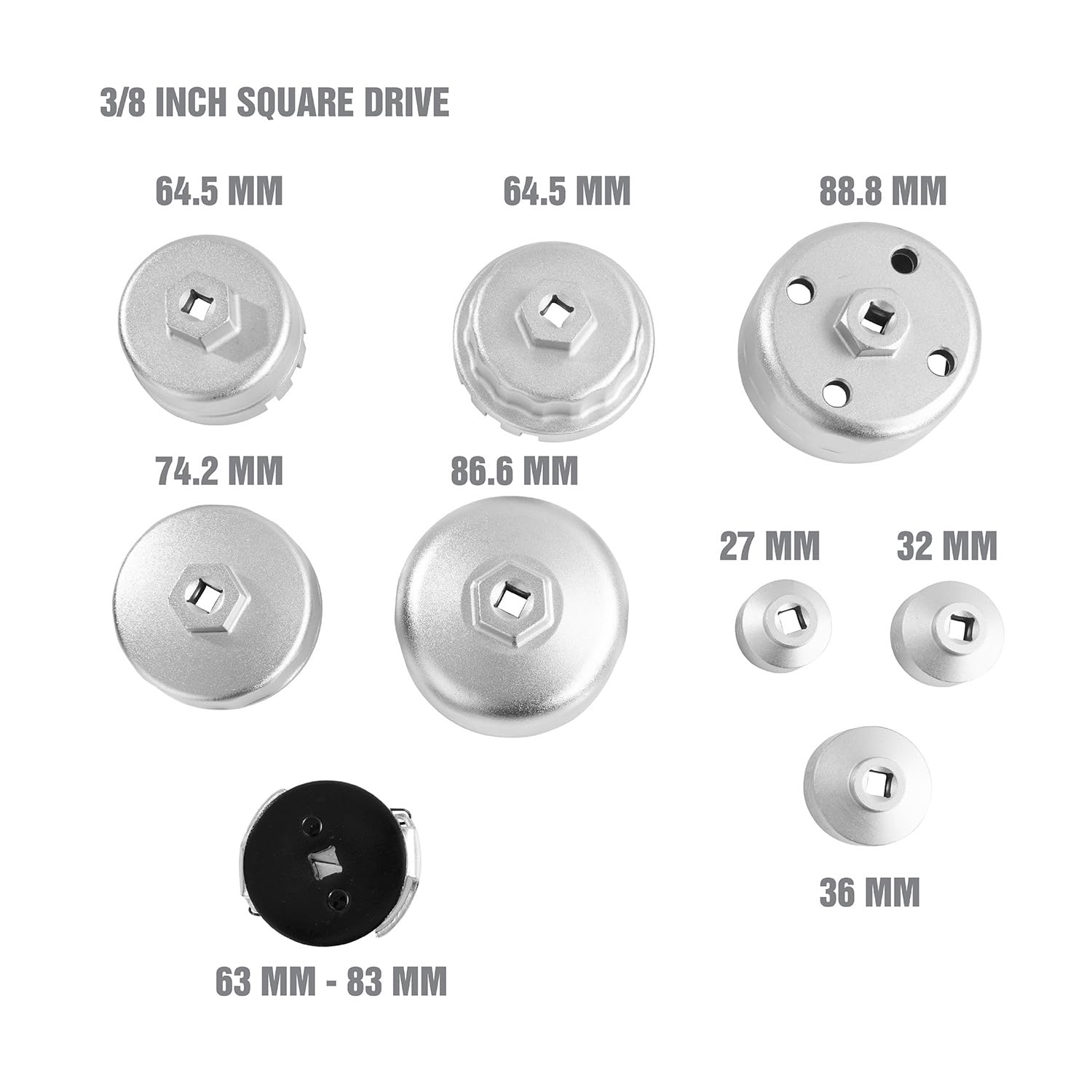 OEMTOOLS 27199 9-Piece Oil Filter Cap Wrench Set - Adjustable & Universal Oil Filter Removal Tool Kit for 3/8