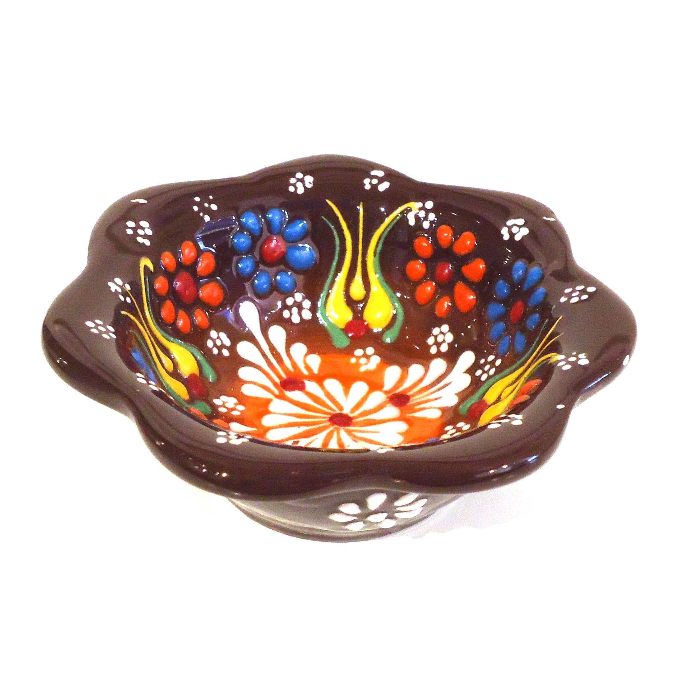 Embossed Ceramic Bowl with Brown Daisy Edge - Elegant Serving Dish for Soup, Salad & Dessert - Perfect for Dining, Entertaining & Home Decor