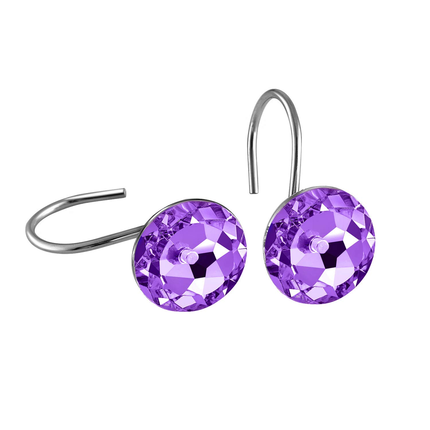 R FLORY 12PCS Acrylic Shower Curtain Hooks with Rhinestones - Decorative Rolling Bathroom Rings for Luxury Shower & Bathtub Decor (Purple) - Perfect for Modern Bathroom, Spa, Hotel and Home Decor Upgrade