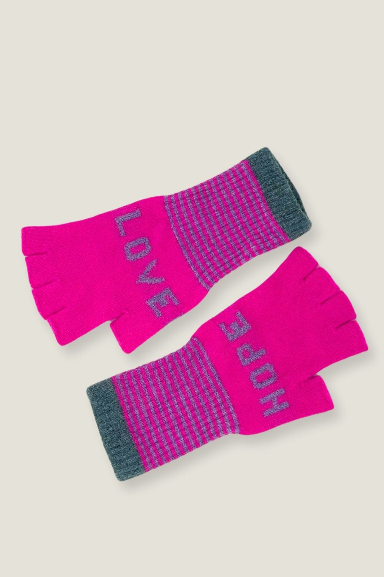 Love Hope Fingerless Gloves for Women - Soft Knit Wrist Warmers in Pink, Grey & Green | Perfect for Typing, Driving & Cold Weather Comfort