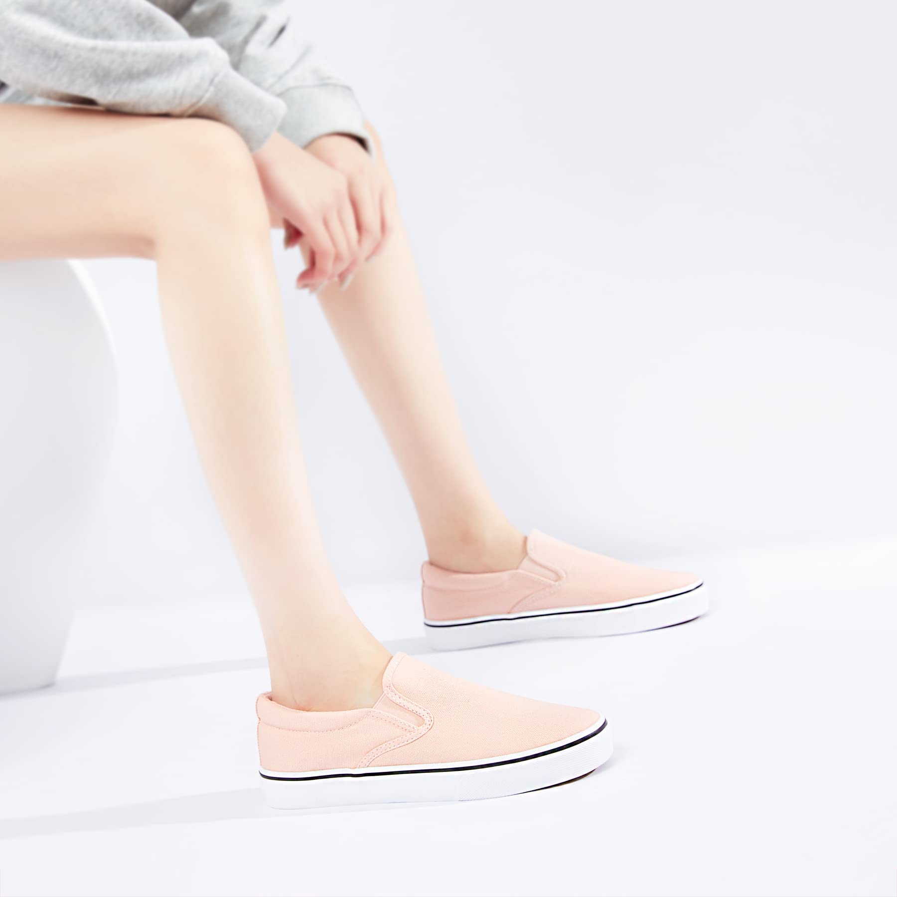 **Obtaom Women's White Sneakers - Slip On Canvas Loafers for Women, Low Top Casual Shoes - Perfect for Walking, Work & Everyday Outfits**