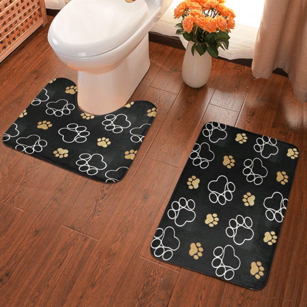 Sweet Tang 2-Piece Non-Slip Microfiber Bathroom Rug Set - Paw Print Shower Mat & U-Shaped Toilet Rug Combo for Pets, Soft Contour Floor Mats - Perfect for Bathrooms, Laundry Rooms & Pet Areas