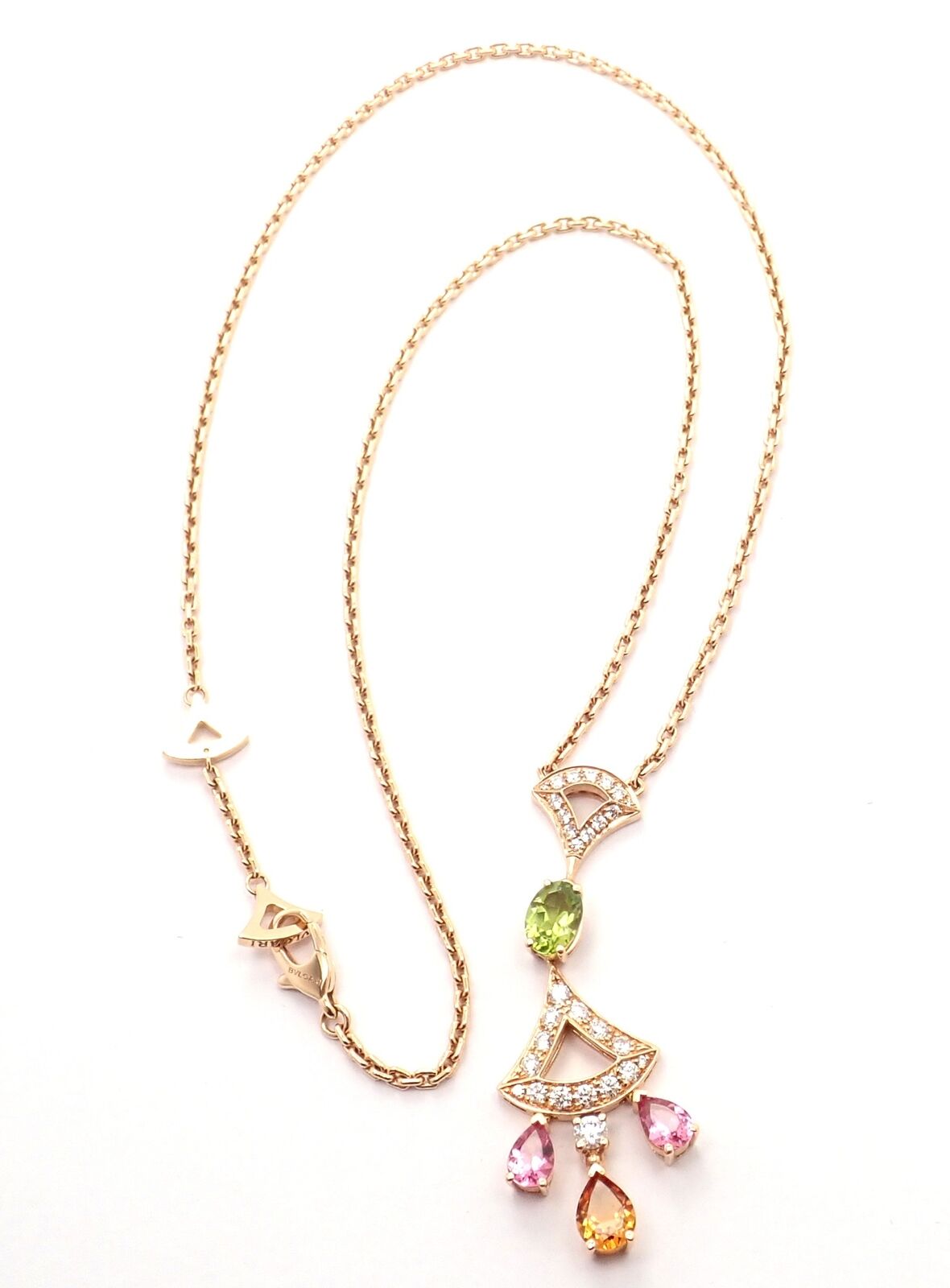 Authentic Bvlgari Diva Dream 18K Rose Gold Diamond & Peridot Necklace with Certification - Elegant Jewelry for Weddings, Parties & Special Occasions