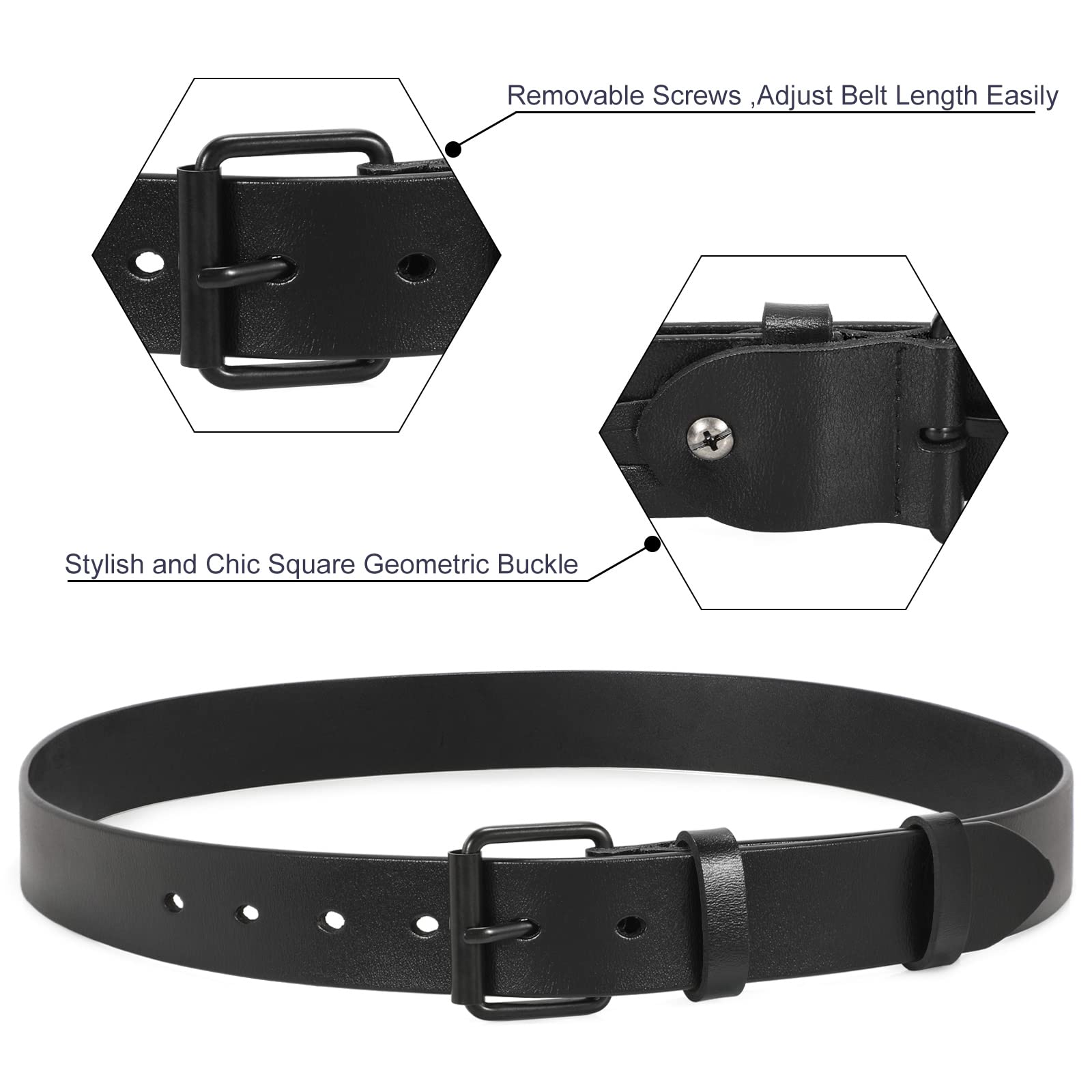 SANSTHS Women's Black Leather Belt with Gold Buckle - Stylish Casual Dress Belt for Jeans, Pants & Office Wear | Perfect for Everyday Outfits & Professional Attire