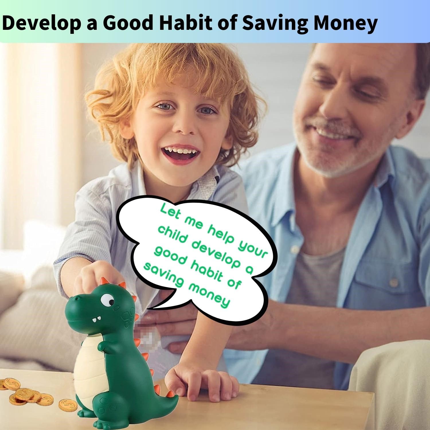 Dinosaur Piggy Bank for Kids - Unbreakable Plastic Money Bank, Cute Savings Box for Boys & Girls - Perfect Christmas & Birthday Gift (Green) - Ideal for Teaching Children Financial Responsibility & Fun Home Decor