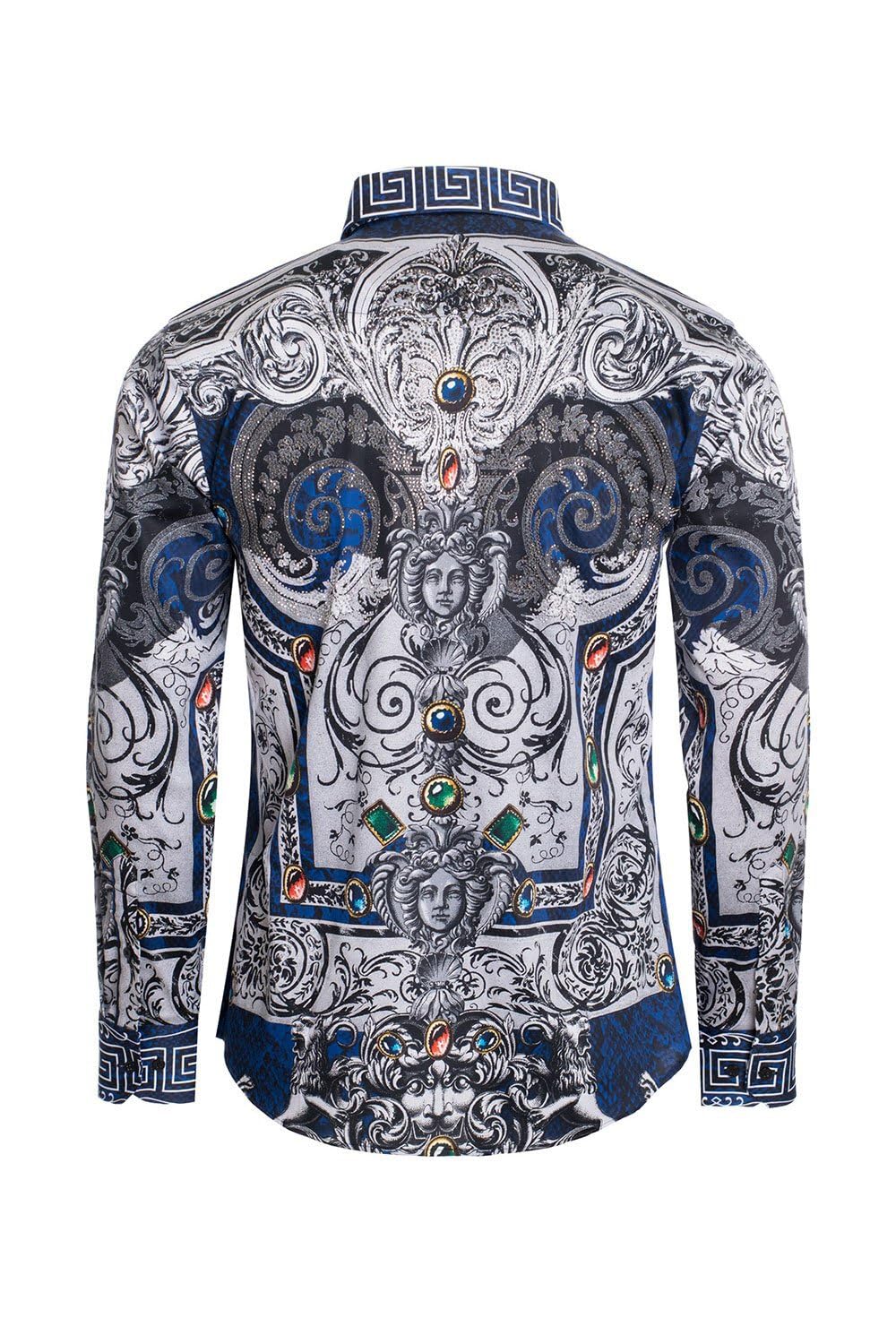 Barabas Men's Rhinestone Greek Snake Pattern Shirt SPR962 - Stylish Party & Nightclub Wear for Men
