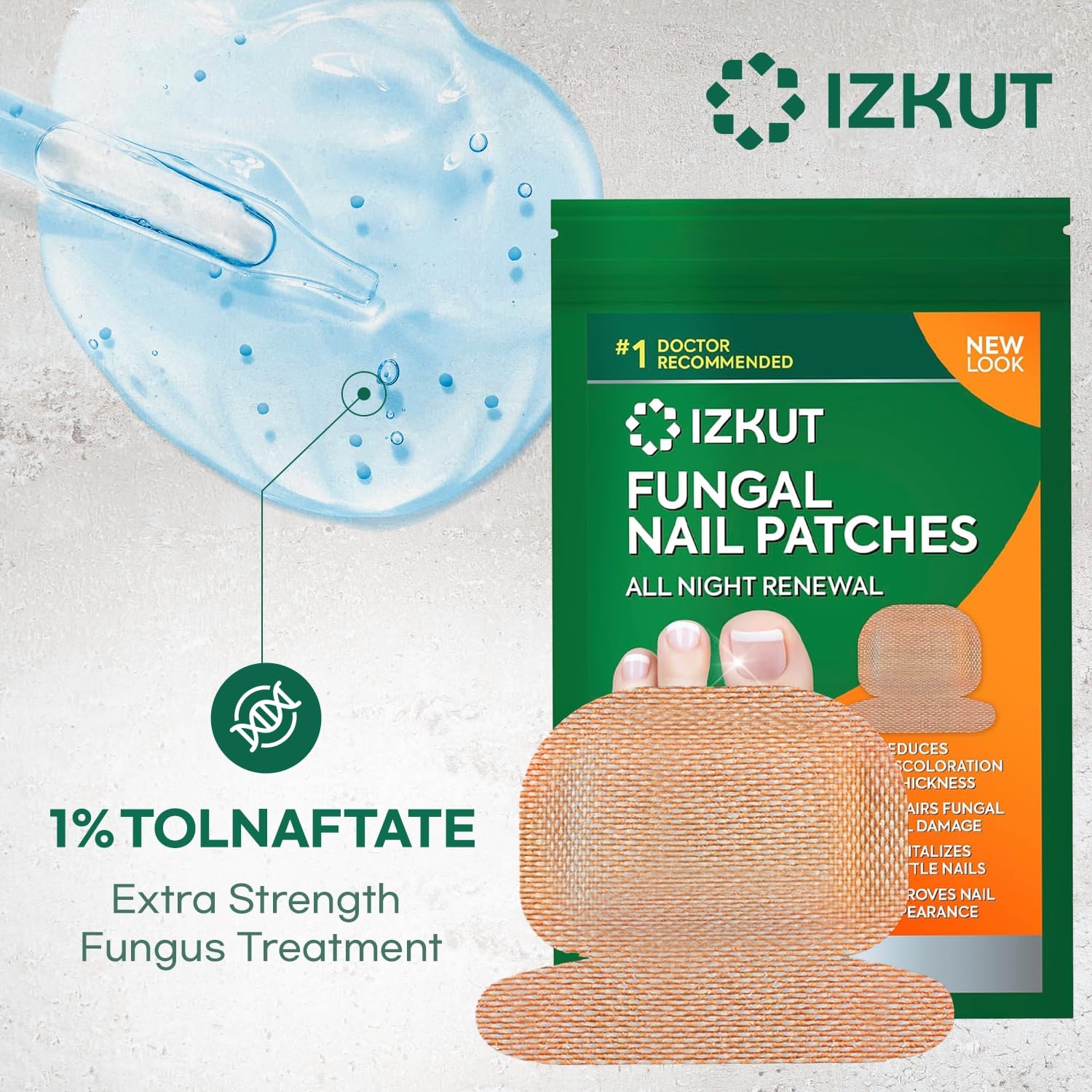 Toenail Fungus Treatment Patches with 1% Tolnaftate - 32 Medicated Nail Renewal Patches for Overnight Fungal Relief | Effective Antifungal Solution for Discolored & Thickened Nails | Perfect for Athletes, Swimmers & Active Lifestyles