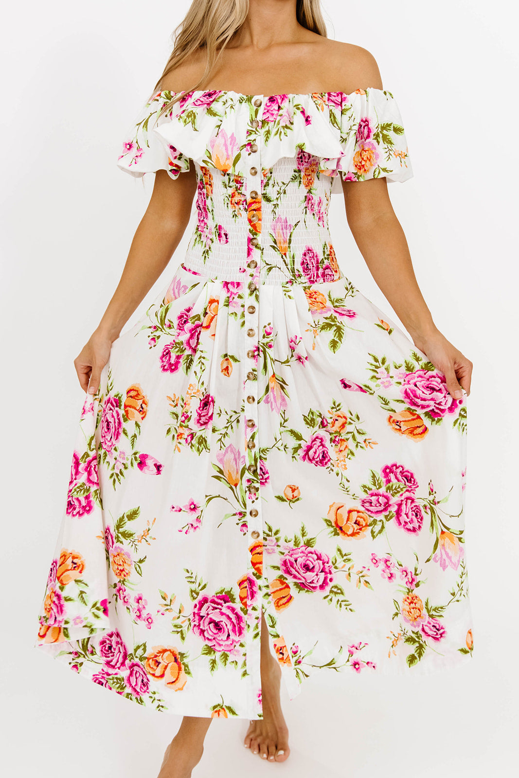 Laney Floral Maxi Dress for Women - Elegant White Floral Print Summer Dress - Perfect for Beach Vacations, Weddings & Outdoor Parties