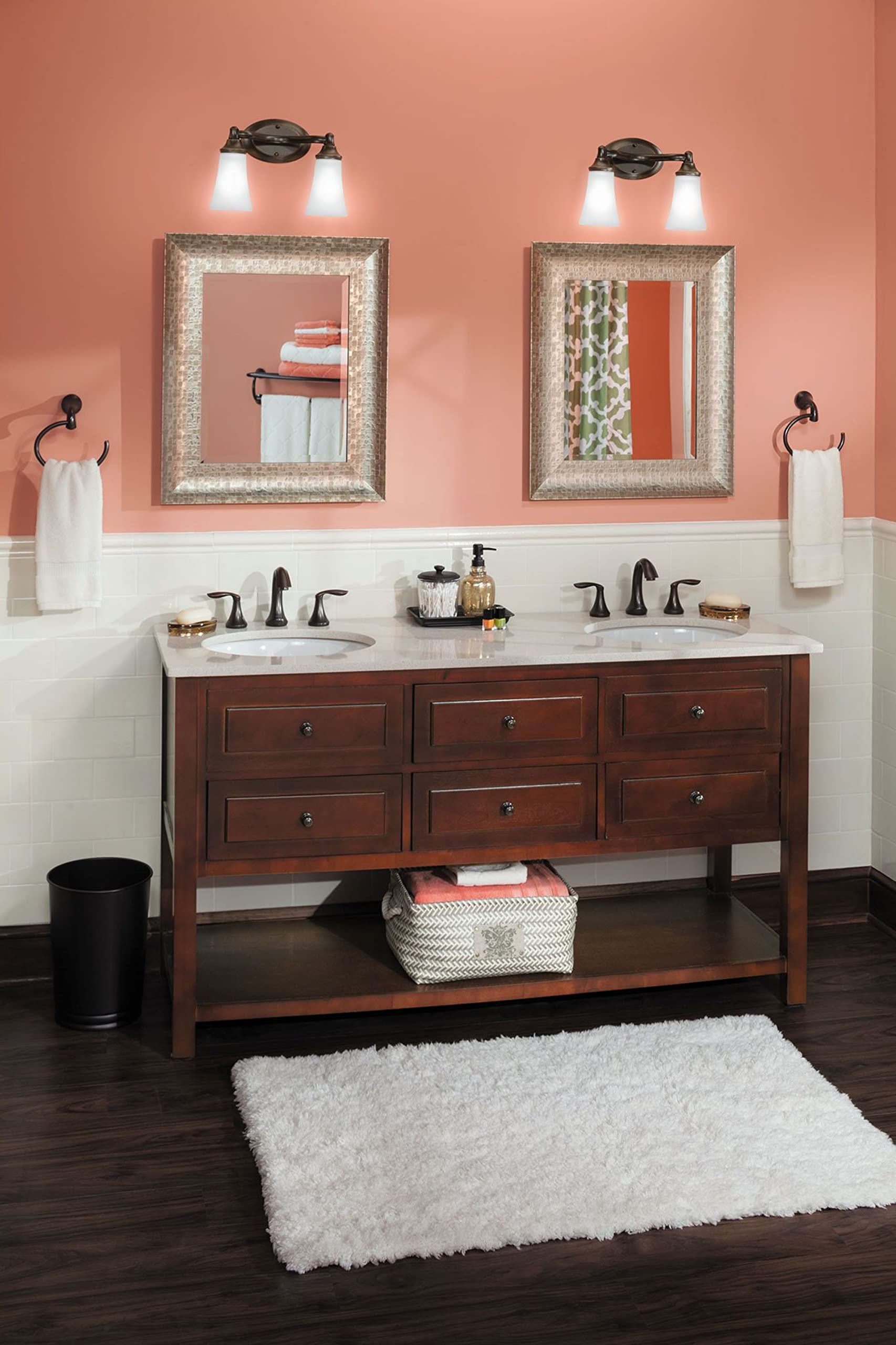 Moen YB2862ORB Eva 2-Light Oil Rubbed Bronze Bathroom Vanity Light Fixture with Frosted Glass - Perfect for Modern Bathrooms & Powder Rooms Lighting