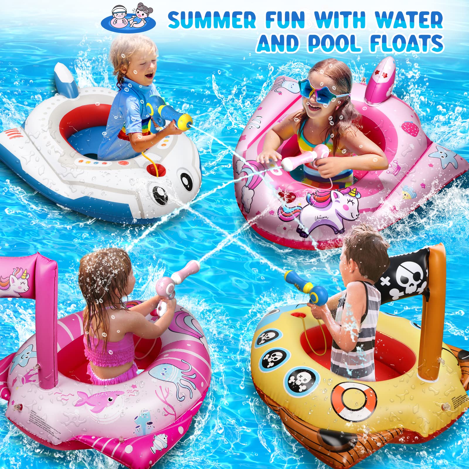 HopeRock Unicorn Pool Floats with Water Gun - Inflatable Swimming Pool Toys for Kids Ages 3-8, Fun Summer Water Play for Toddlers & Girls - Perfect for Backyard Pools, Beach Parties & Family Vacations