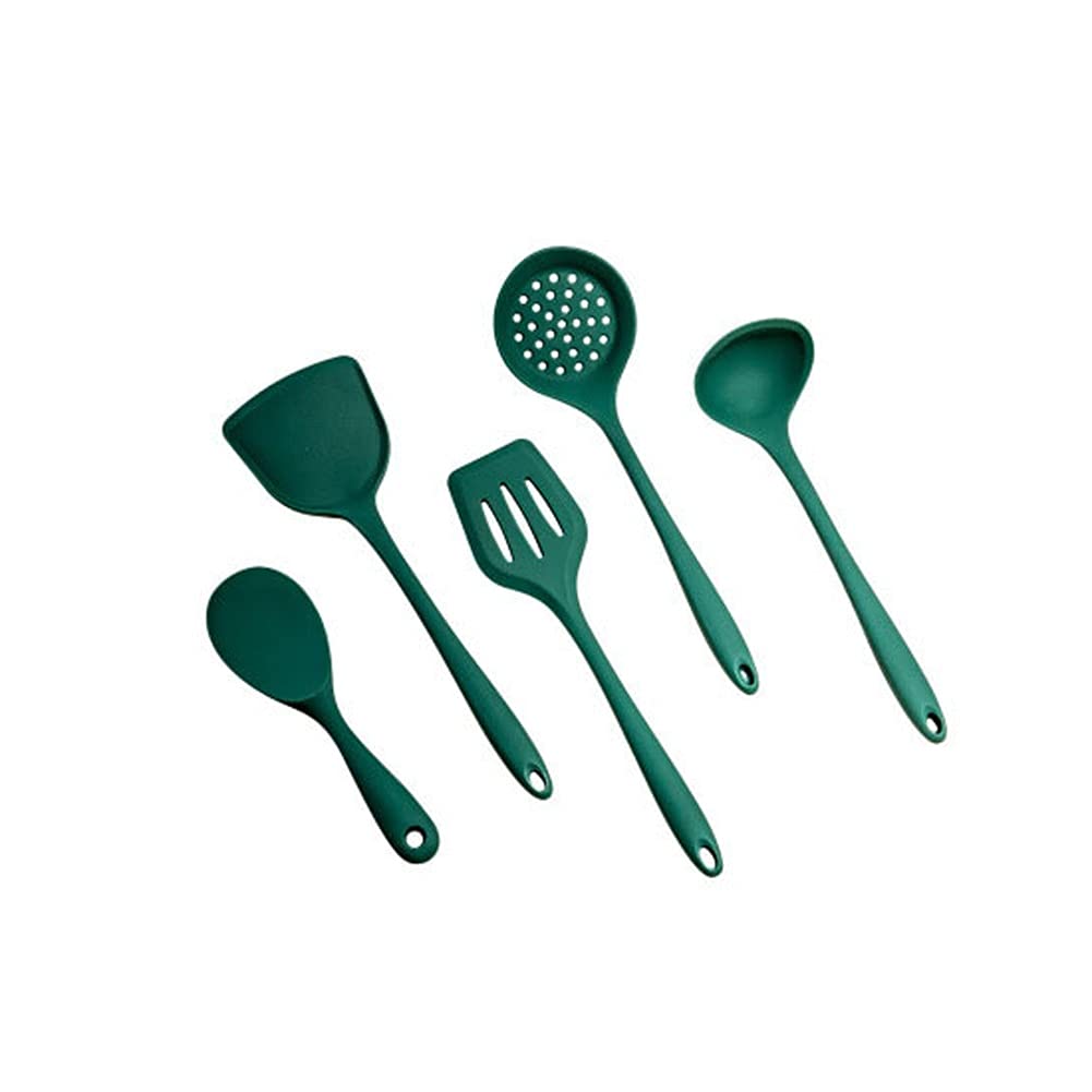5-Piece Green Silicone Kitchen Utensil Set - Non-Stick Spatula, Ladle & Turner for Cooking & Baking - Heat-Resistant & BPA-Free Kitchen Tools for Sauteing, Flipping & Serving